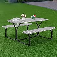 Vista 1 de Fitable Funda impermeable para mesa de picnic a cuadros, para exteriores, con fundas de banco, 3 piezas, mantel de vinilo ajustable de franela de 30