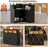 MSFE Comptoir de Réception avec LED, Moderner Comptoir Caisse Comptoir Accueil avec Tiroir et Armoire et étagère D'exposition Comptoirs Caisse Salon de Coiffure,Bureau,Boutique, 126x93x111cm (Noir) - 7