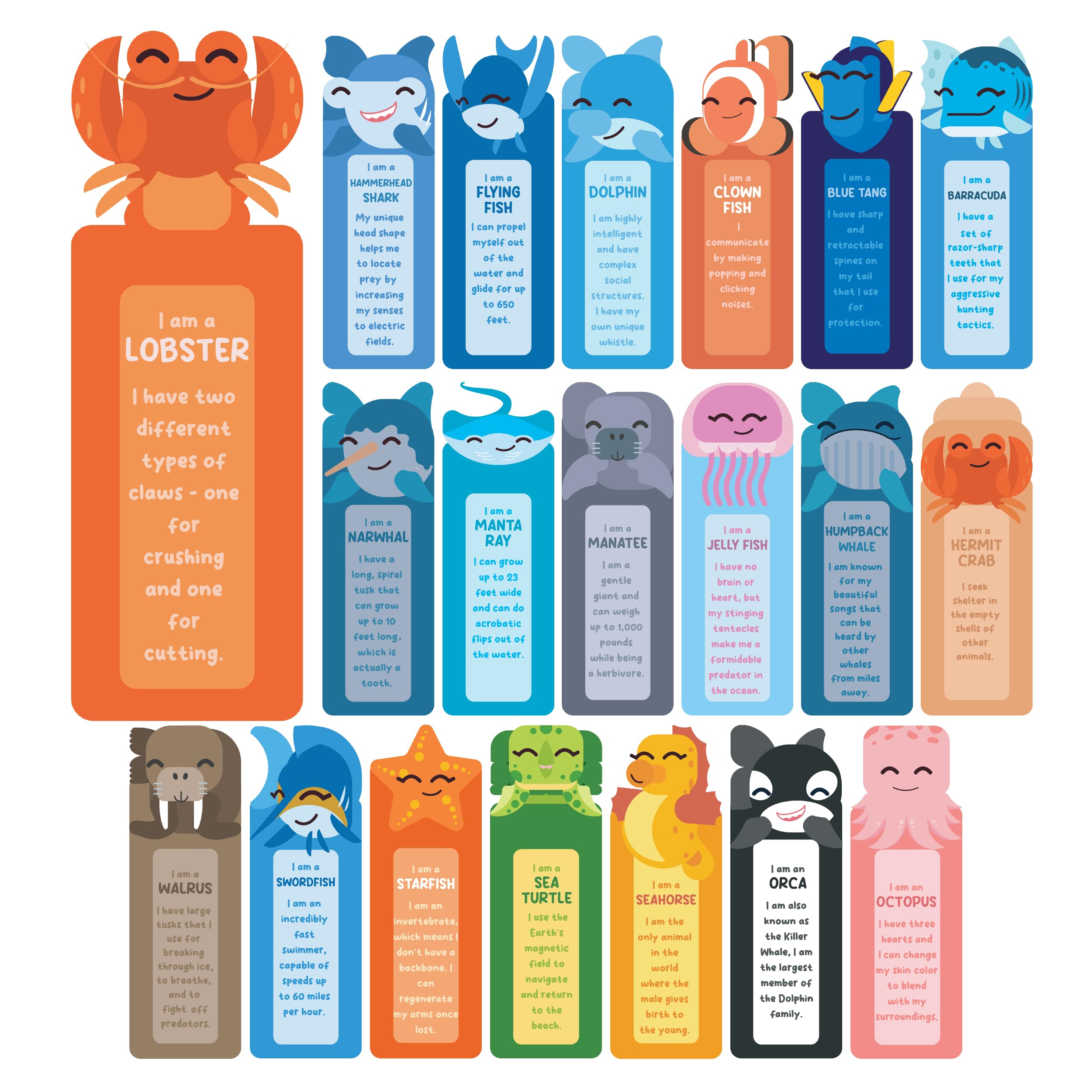 100 Pack Bookmarks for Kids, Bulk Book Marks for Reading with Cute Sea Animals Fun Facts | Classroom Rewards, Back to School Gifts for Students
