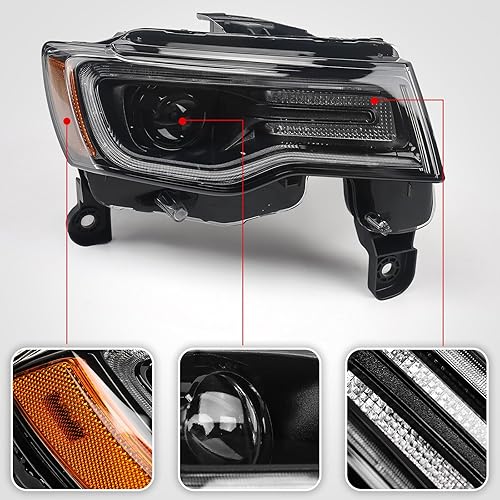 Miniatura 3 de FIONE Conjunto de faros delanteros HID para Jeep Grand Cherokee 2017-2021 faros de xenón no aplicable a modelos halógenos Faros delanteros de