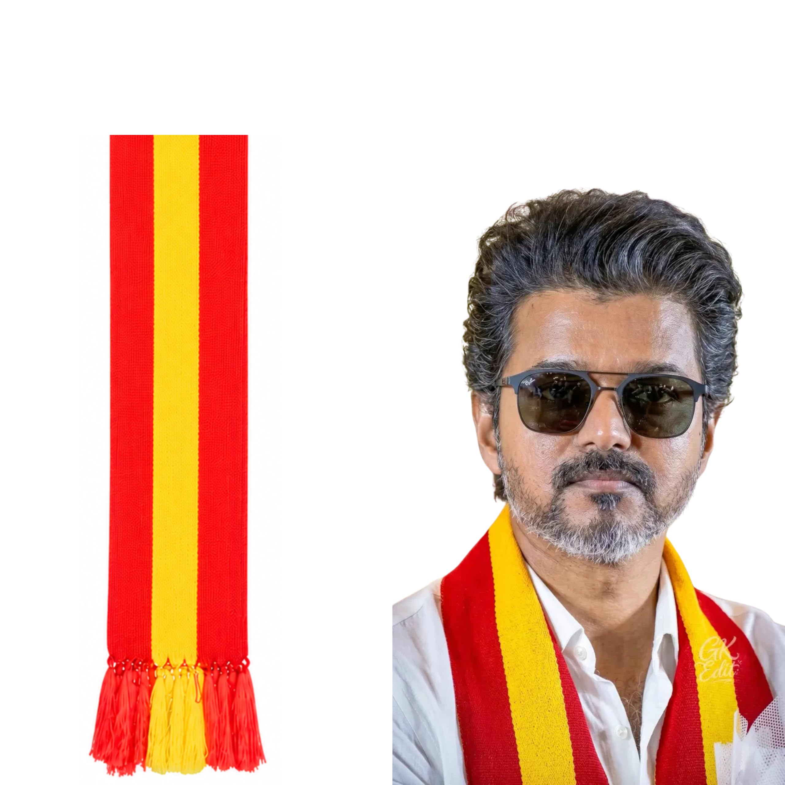 TVK Party Muffler Combo Pack | Premium Tamilaga Vettri Kazhagam Scarf | Soft Polyester Supporter Scarf | Yellow & Red-image-18