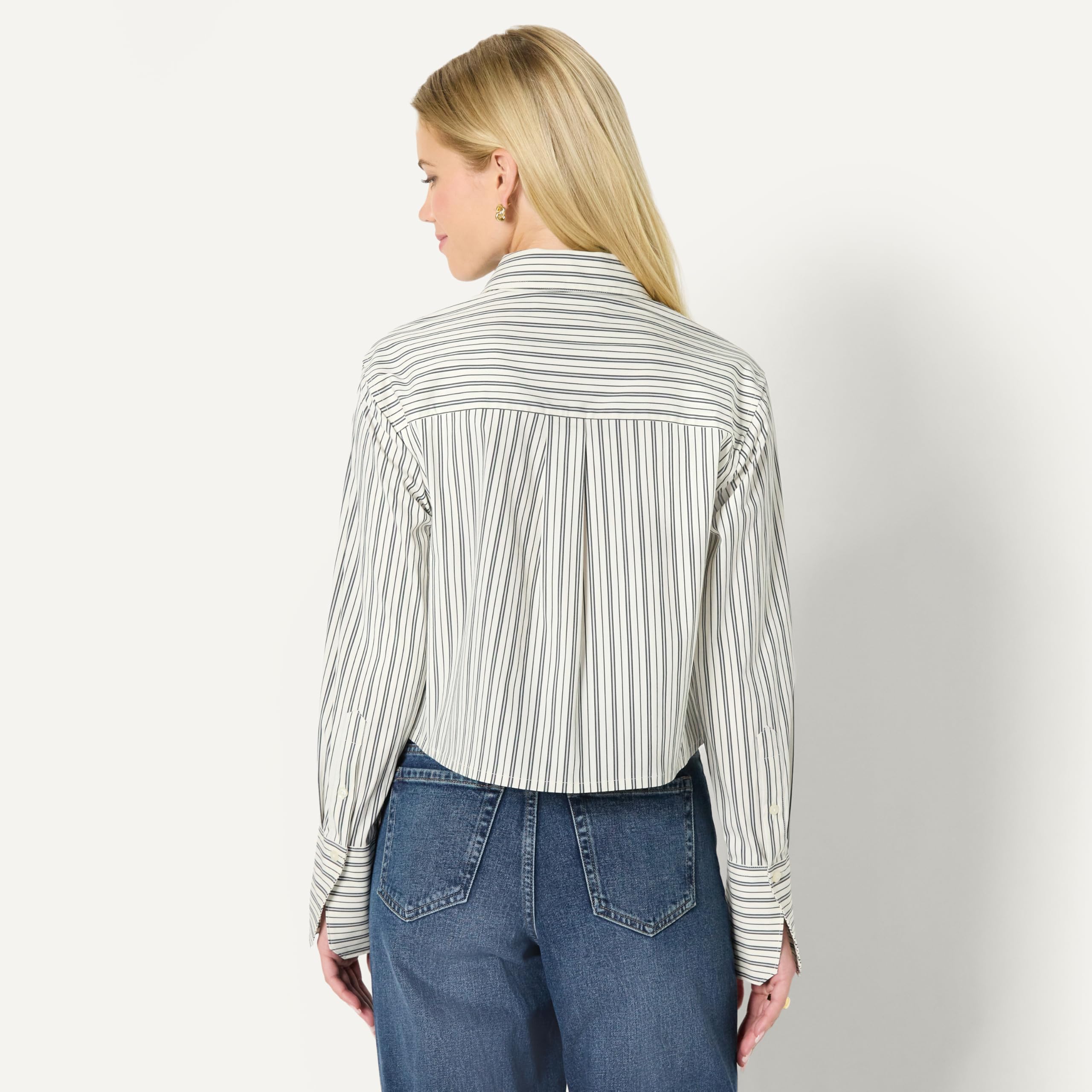 Amazon Essentials Camisa de Vestir de Popelina Elástica de Algodón, Corte Extragrande y con Botones Mujer