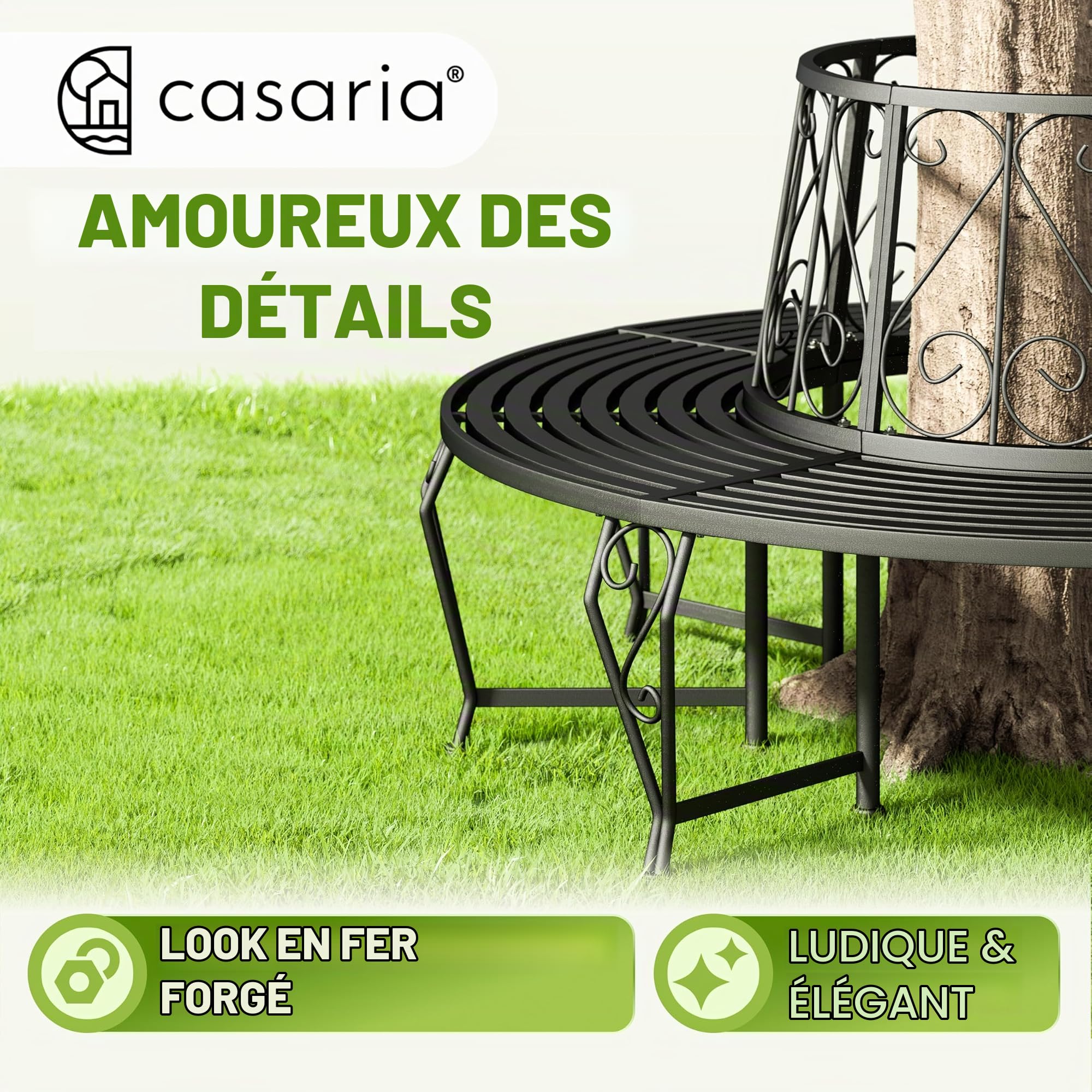 Casaria® Banc de Jardin Rond Noir Ø160 cm Acier