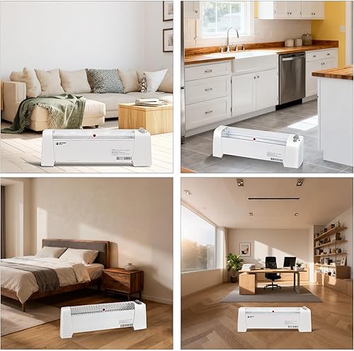 Miniatura 7 de Calentador eléctrico de zócalo, calentador de convección de 1500 W con termostato ajustable y protección contra sobrecalentamiento, funcionamiento