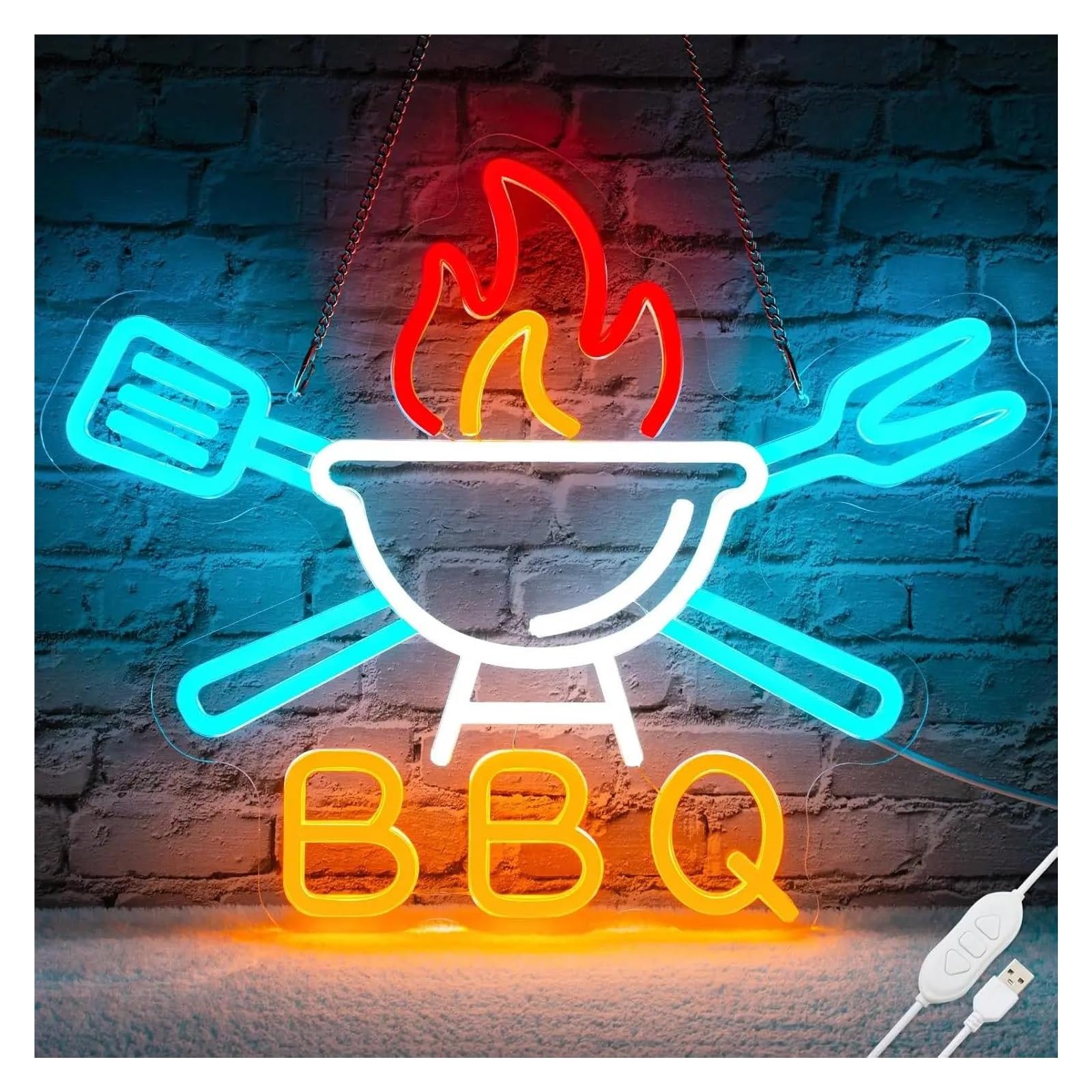 LEMST Signs Lamp BBQ Time Neon Sign Lights Dimmable Wall Decor Signs Room Decoration Restaurant Bar Club Home Barbecue Party Light Up Sign(40x32cm)