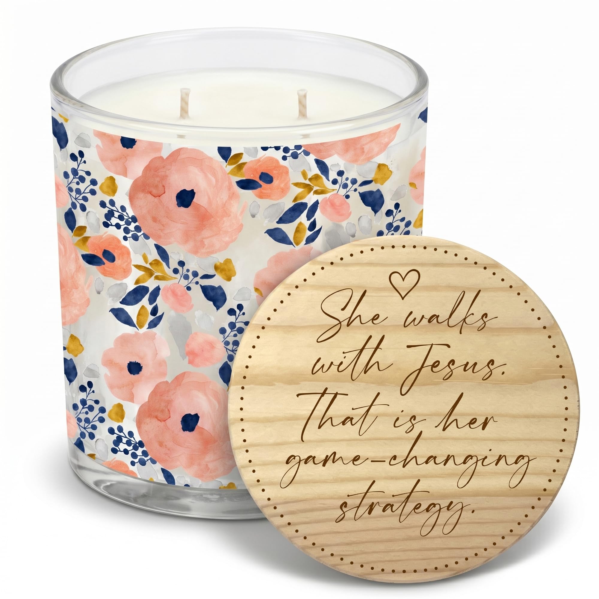 Vela aromática cristiana inspiradora para mujer, vela en tarro de cera de soja de 13 onzas con tapa de madera grabada, vela de vidrio floral de 2 mechas, tiempo de combustión de 50 horas para