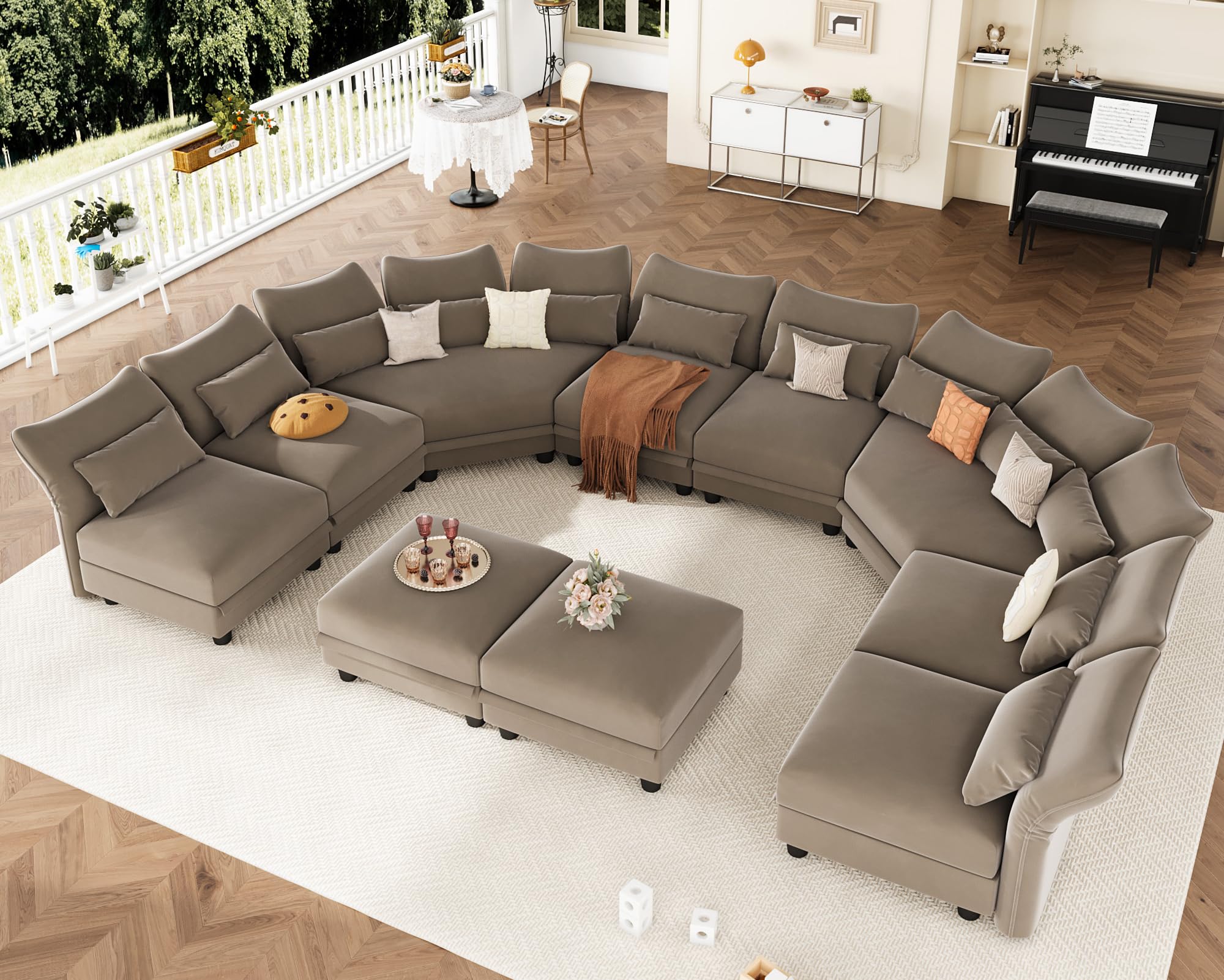 LLappuil Sectional Couch Oversize U Shaped Convertible Velvet High Back Modular Sectional Sofa with Large Storage Corner Sofa Easy Clean for Living