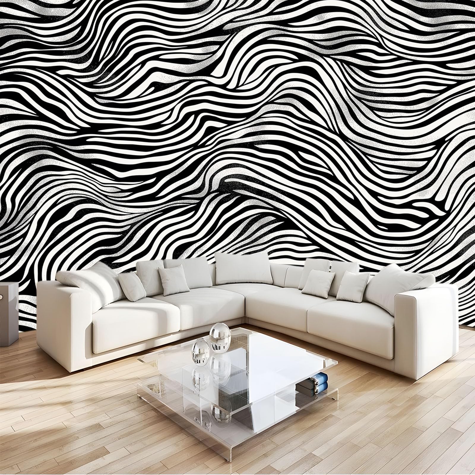 Papier peint panoramique géométrique zébré 300x210 cm grand poster mural