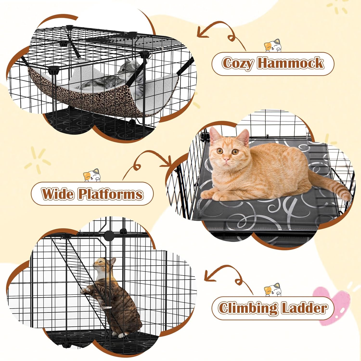Tangkula Cat Cages Indoor, 3-Tier Cat Enclosure with Skylight, Extra Large Hammock, 2 Ladders, Detachable Metal Wire Kennel with 3 Lockable Doors, DIY Cat Crate & Pet Playpen Catio for 1-3 Cats Kitten
