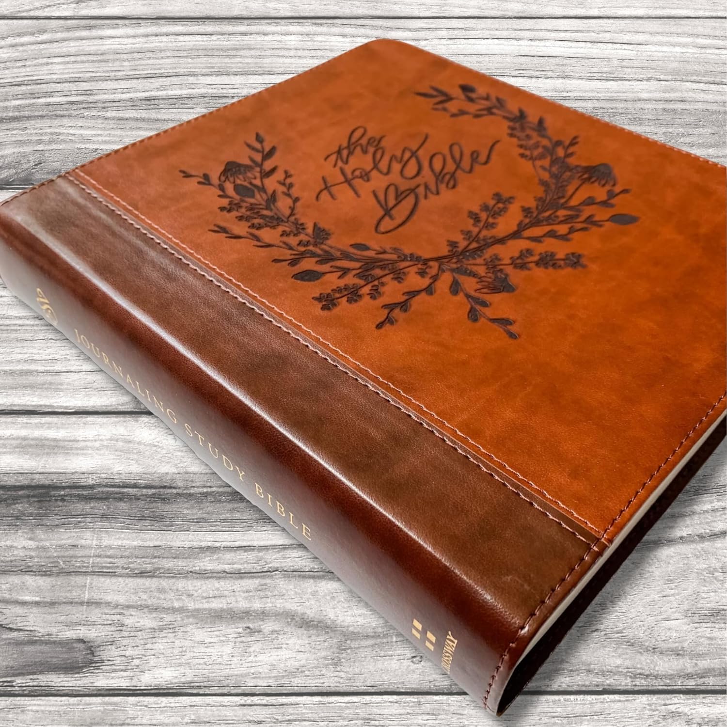 Hand Lettered and Laser Engraved ESV Journaling Study Bible, Holy Bible Wreath, Personalized Gift, Custom Name Engraving Available