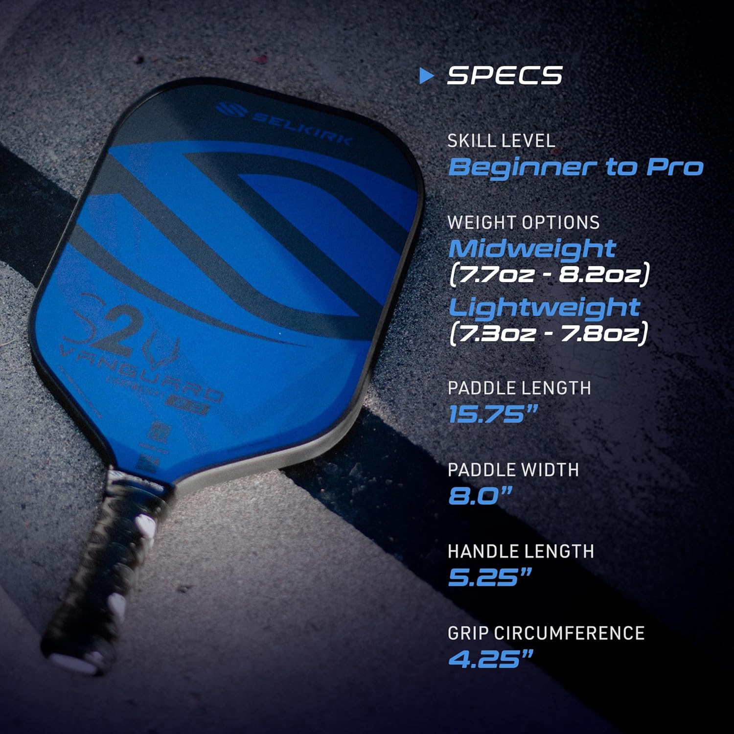 Selkirk Sport Vanguard Hybrid Pickleball Paddle | Carbon Fiber Pickleball Paddle with a Polypropylene X5 Core | Pickleball Rackets | S2 Lightweight Blue