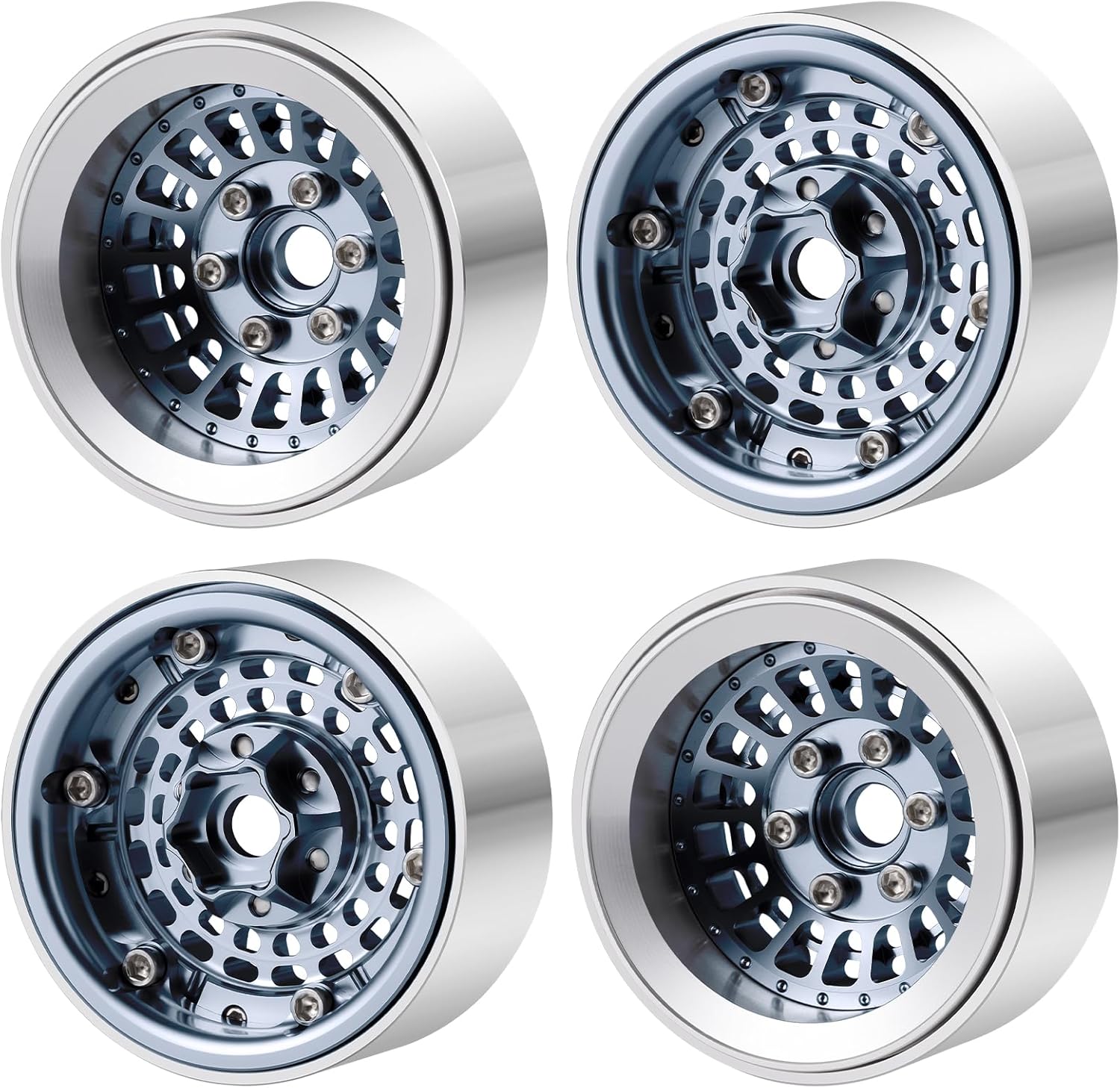 RCHUBAM 1.9in Beadlock Wheel Rims 56 * 30MM 4PCS Aluminum Wheels Compatible with Axial SCX10 TRX4 TRX6 Redcat Gen7 8 1/10 Scale RC Crawler Car Upgrades (Titanium)