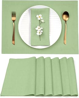 Classic Linen™ by D'Moksha, 100% Linen Sage Green Placemats 14 x 19 Inch