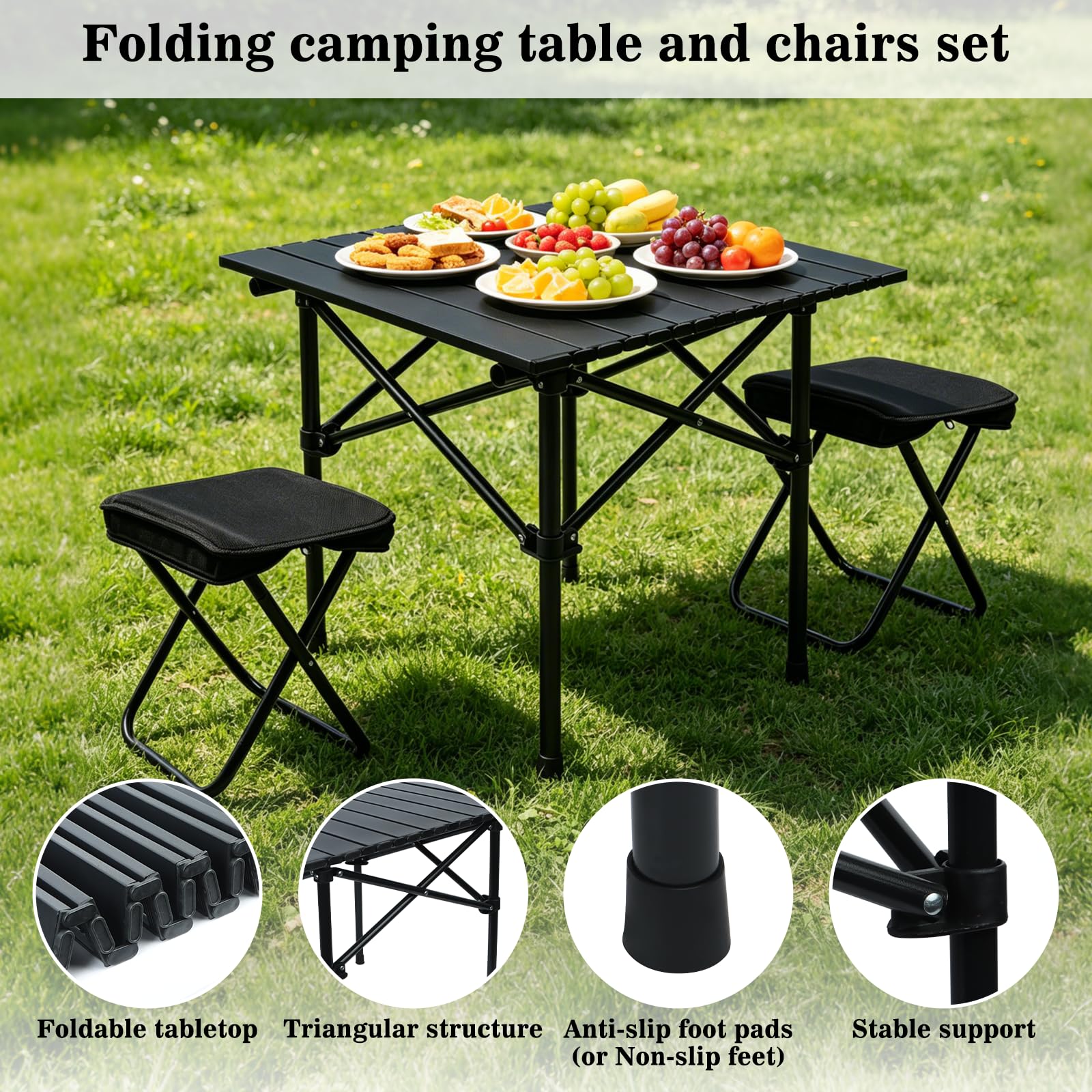 Table de camping pliable avec 2 chaises pliantes