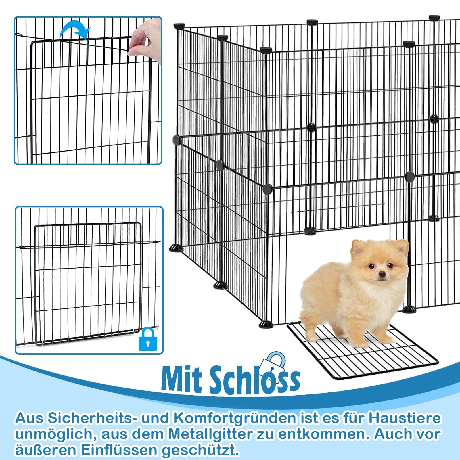 LZQ Freilaufgehege, Freigehege für Kaninchen, Meerschweinchen Käfig, Kleintiergehege mit Tür, Gehege für Kleintiere, Hasen, Frettchen, Igel, Welpen, Kätzchen, Dichtes Netz 12 PCS,142 x 72 x 36 cm