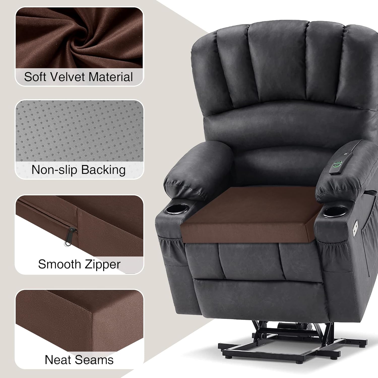 Tromlycs Chair Seat Cushions for Recliners Gel Memory Foam Extra Large Chair Cushions for Seniors 20 x 20 x 3 Inch Brown