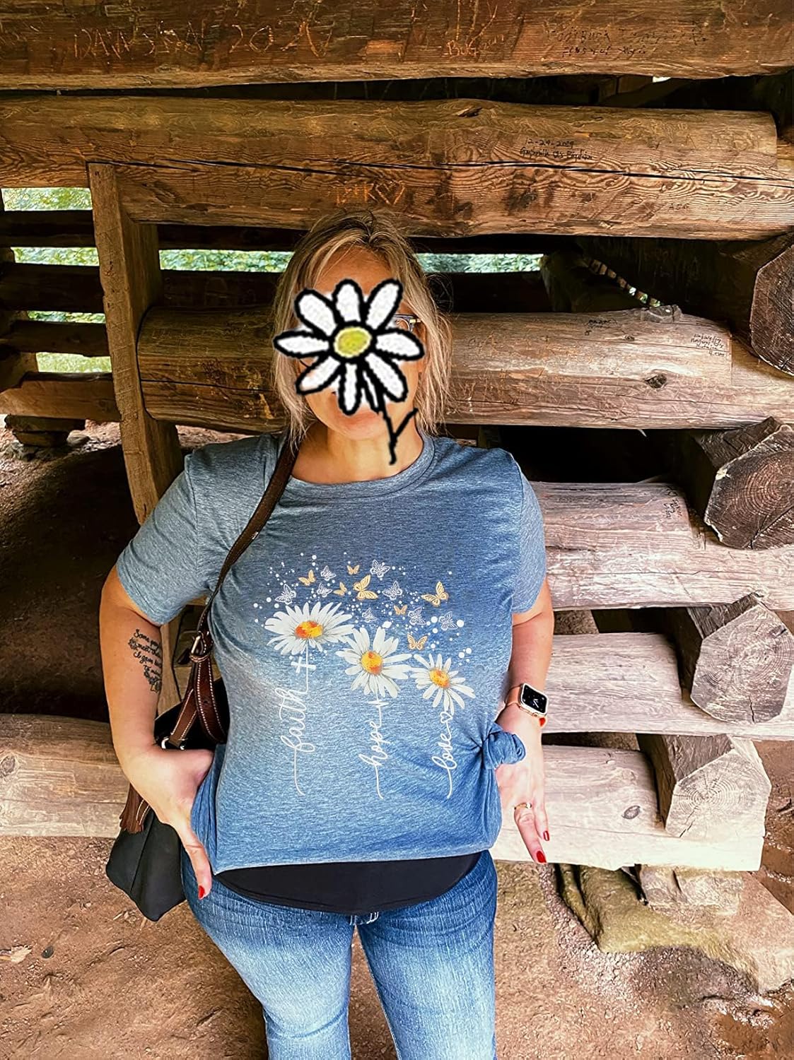Christian Faith Shirts for Women Butterfly Daisy Graphic Casual T Shirts - Image 3