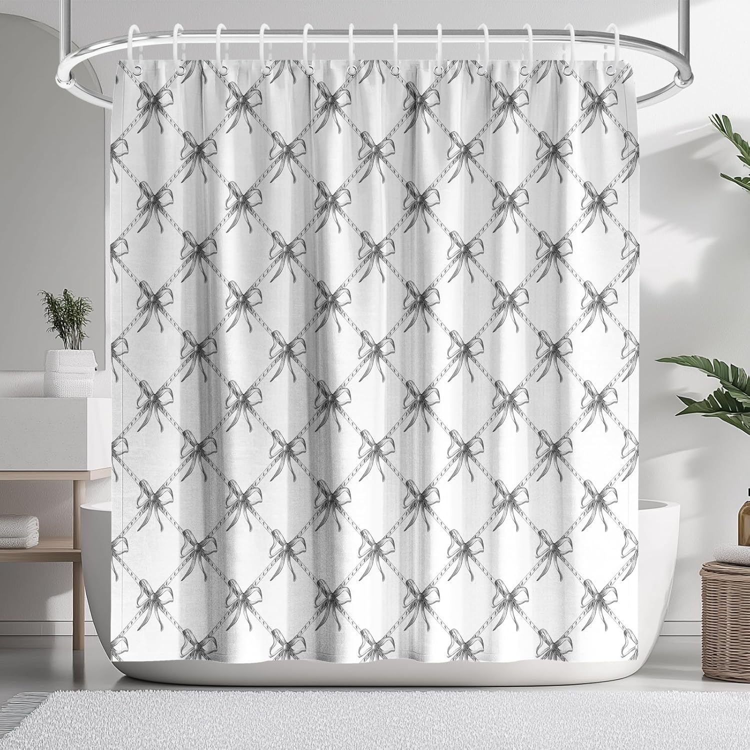 KAIRA Black Bow Shower Curtain,Preppy Shower Curtain Bathroom Decor,72 x 84 Inches, Cute Girly Bathroom Decor, Easy to Clean Waterproof Polyester Fabric