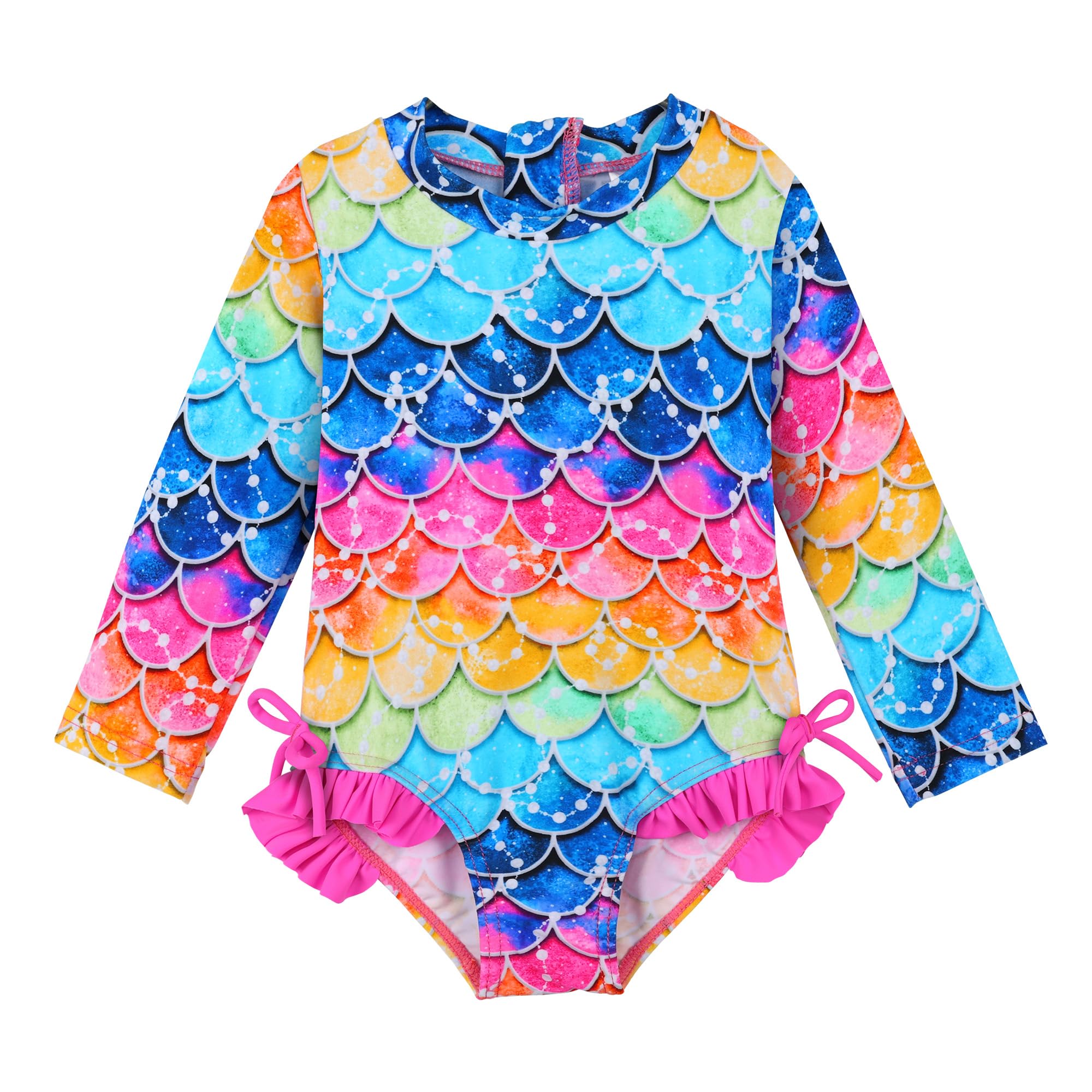 XFGIRLS Baby/Toddler Girls Swimsuit Long Sleeve One-Piece Bathing Suit Rash Guard for Kids UPF 50+ Swimwear