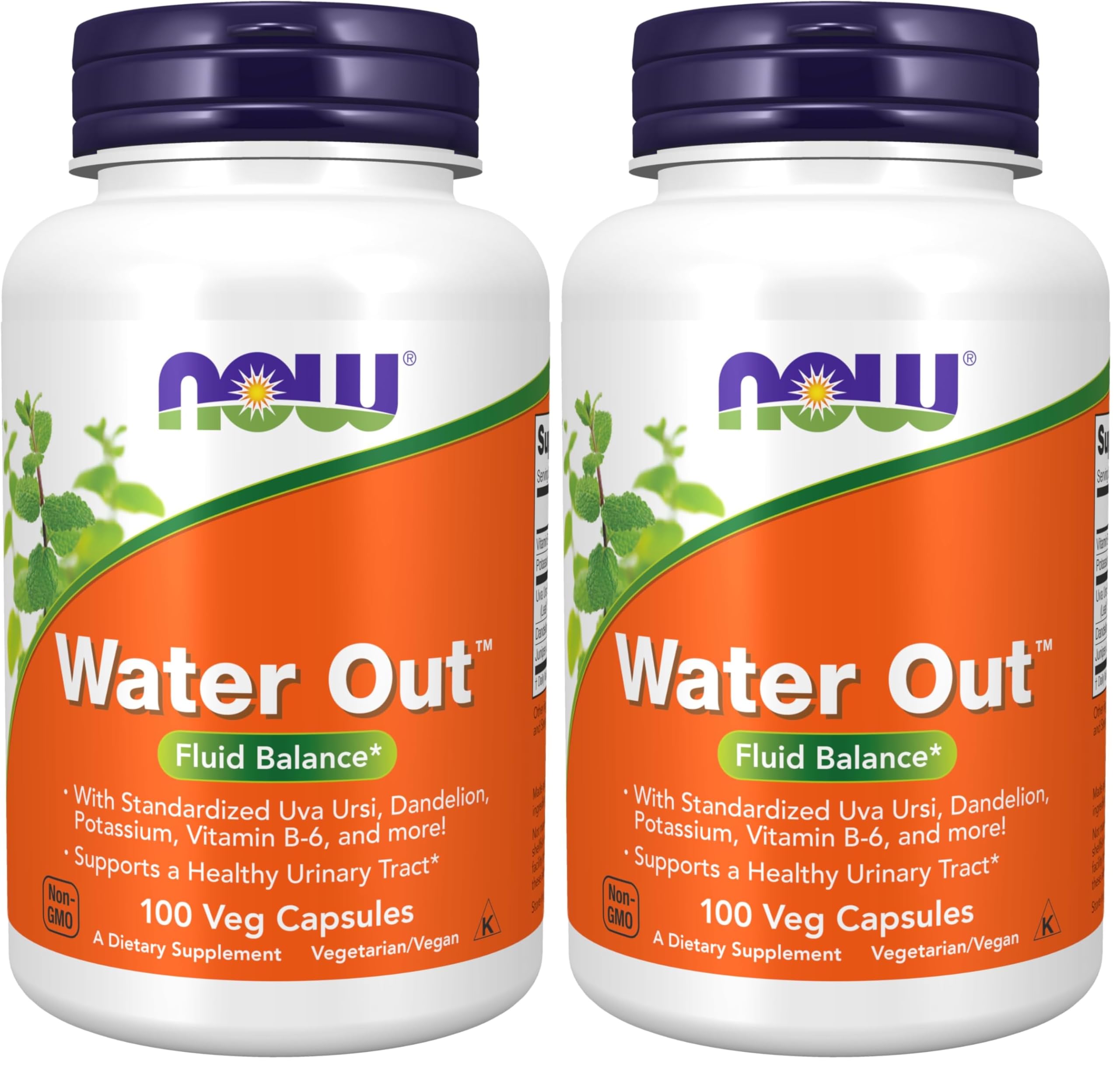 NOW Supplements, Water Out with Standardized Uva Ursi, Dandelion, Potassium and Vitamin B-6, 100 Veg Capsules (Pack of 2)