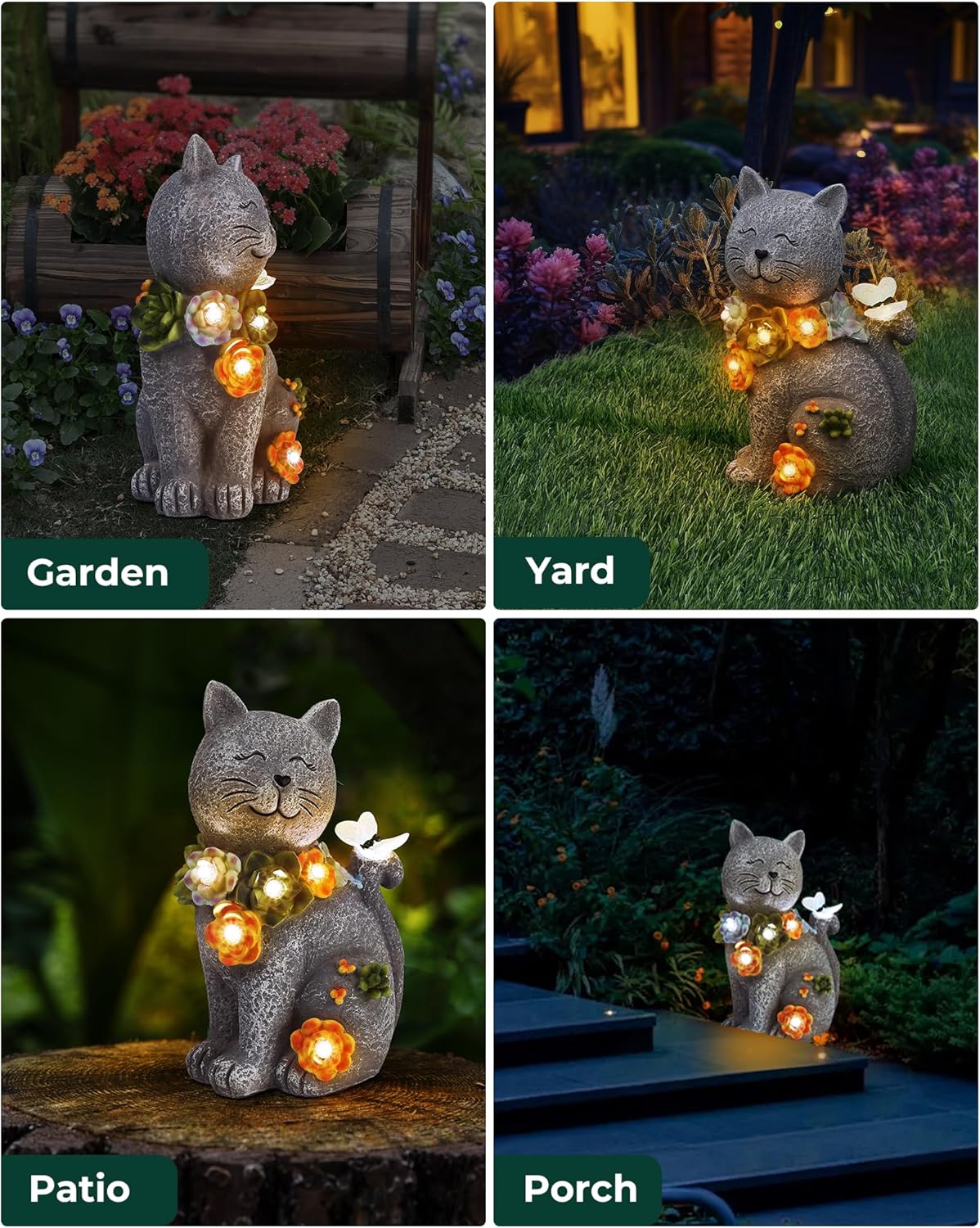 Solar Garden Statues Outdoor Decor, 6 LED Cat Flowers Butterfly Figurine Lights, Waterproof for Balcony Patio Porch Lawn Yard Ornament Art - Gift Ideas for Housewarming Gardening Grandma Women - Image 7