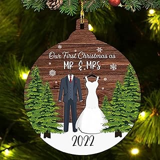Suseaz 2022 Our First Christmas as Mr. and Mrs. Ornament, First Christmas Married Ornaments, Wedding Gifts for Couple, Bridal Shower Gift Just Married Gift Wedding Ornament Newlywed Christmas Bauble