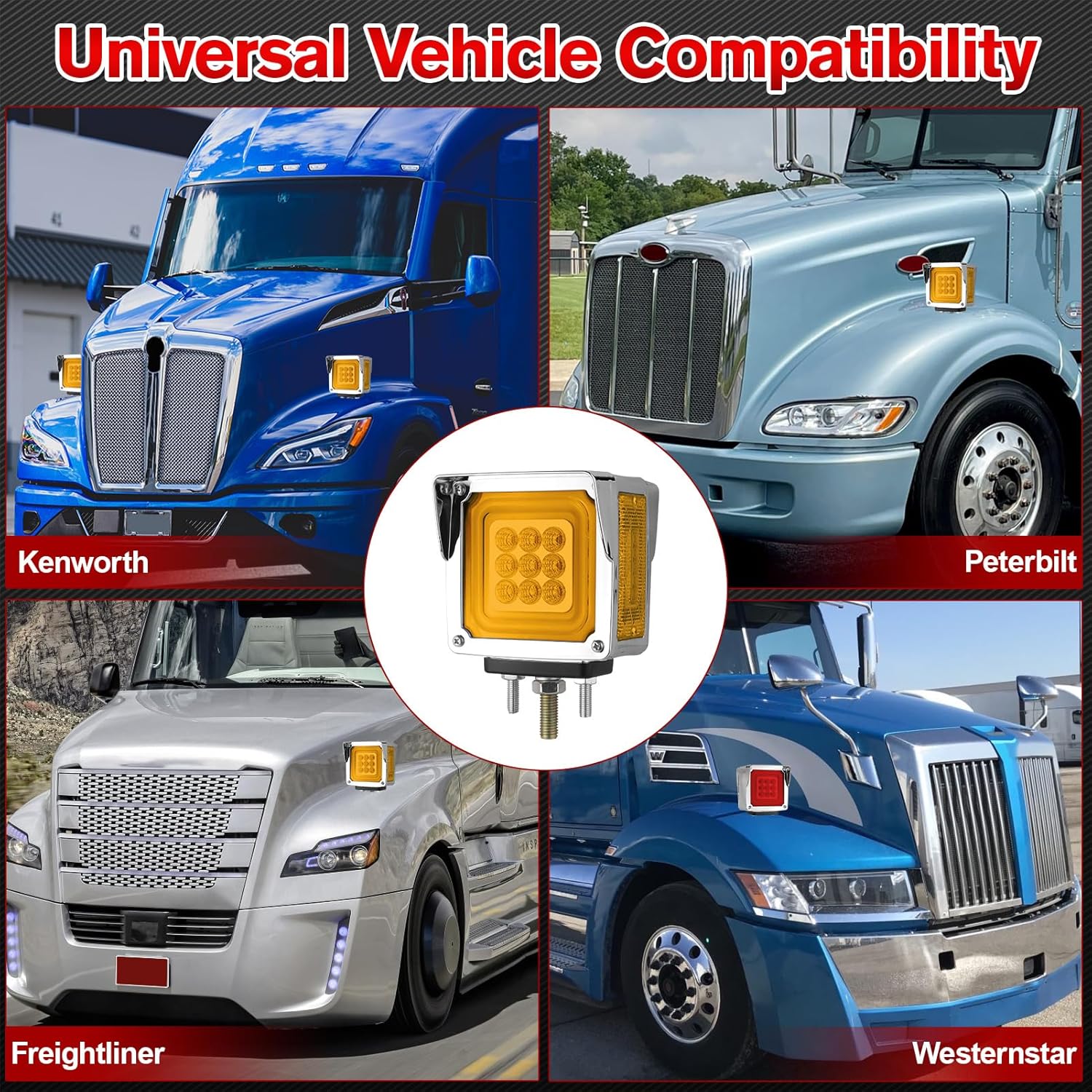 2Pcs 78LED Square Double Face Turn Signal Lights, Pedestal Fender Lights with Visor Red and Amber Waterproof Marker Light for Truck Trailer Freightliner Peterbilt Kenworth