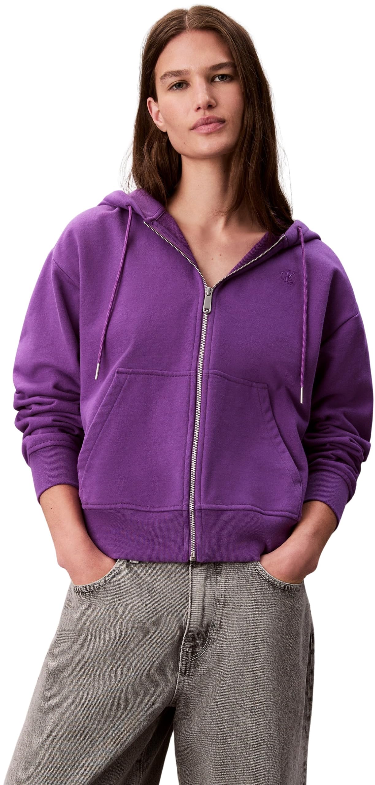 Calvin Klein Women's Archive Logo French Terry Hoodie with Zip, Purple (Smokey Shadow), XS