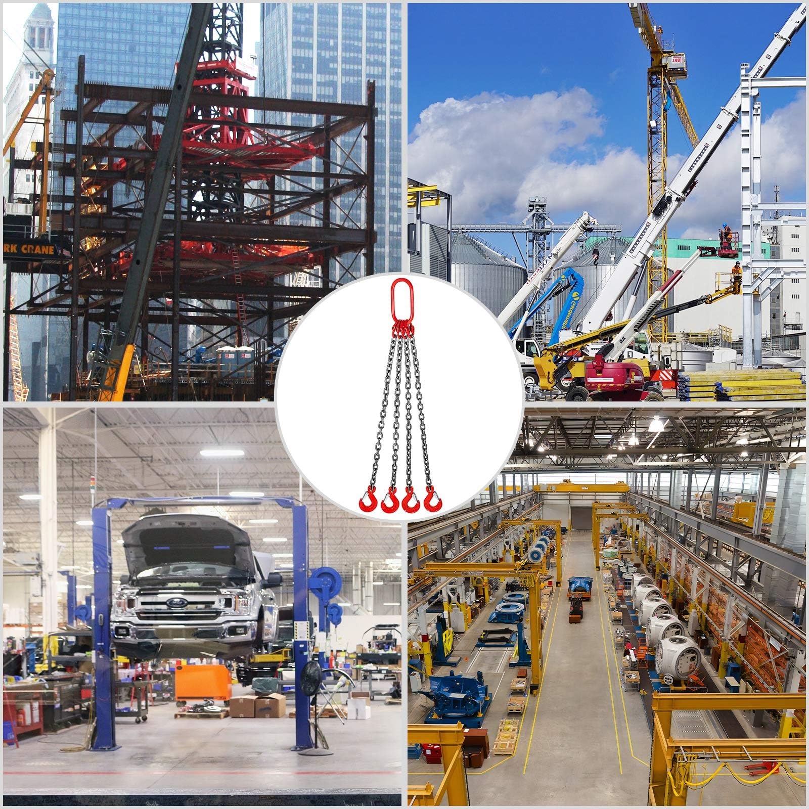 Ostacolo auto Imbracatura A Catena A 4 Bracci Con Ganci Di Sollevamento G80, Catene Di Sollevamento Da 8 Mm X 1 M, Imbracatura Con Tenditori, Grado 80 Per Gru, Portata 4 Tonnellate / 8800 Libbre