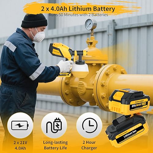 Miniatura 2 de Pulverizador de pintura inalámbrico, baterías de 21 V, 2 × 4.0 Ah, pistola pulverizadora eléctrica de alta potencia de 40.6 fl oz con 5 boquillas y