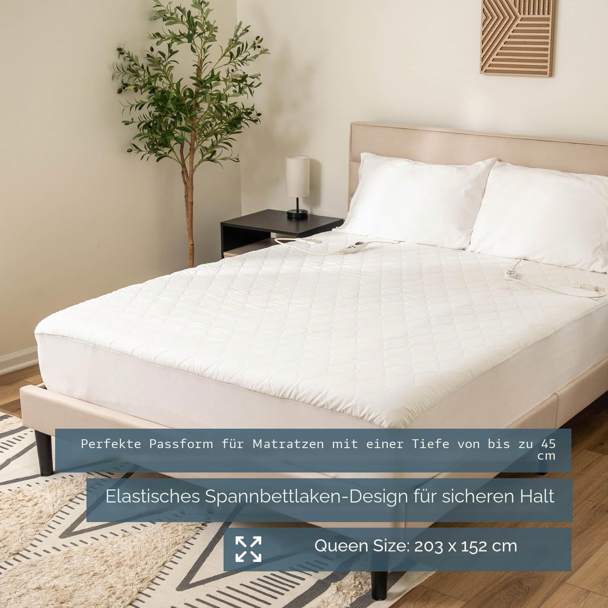 Beurer UWB70 Beheizter Matratzenschutz für Doppelbett, elektrischer Matratzenbezug mit getrennter Fuß-/Körperwärme, automatische Abschaltung, 9 Heizstufen, Schutz
