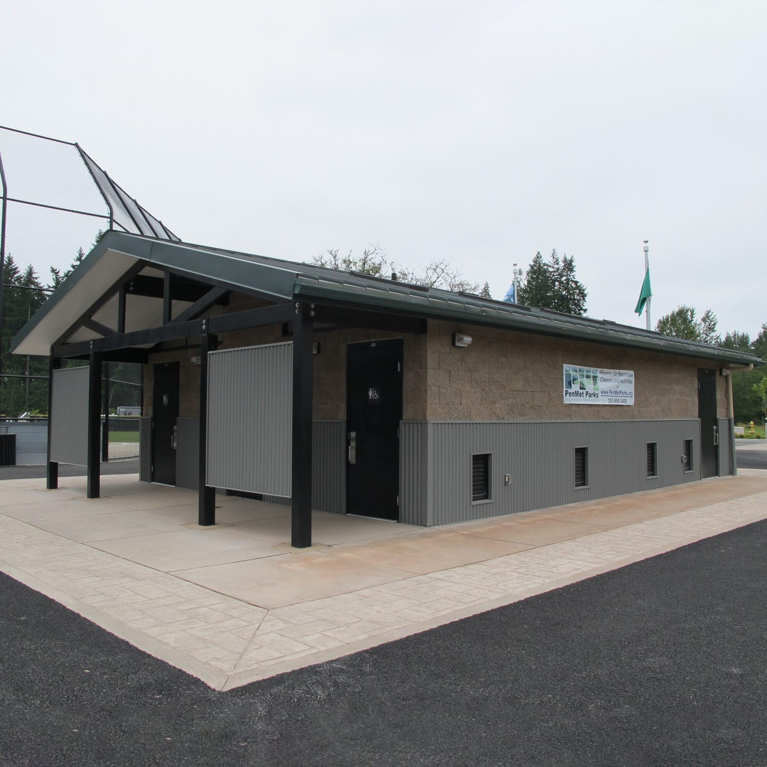 Romtec 2065 - Sierra III Multi-User Restroom w/10ft Concession & Storage Rooms