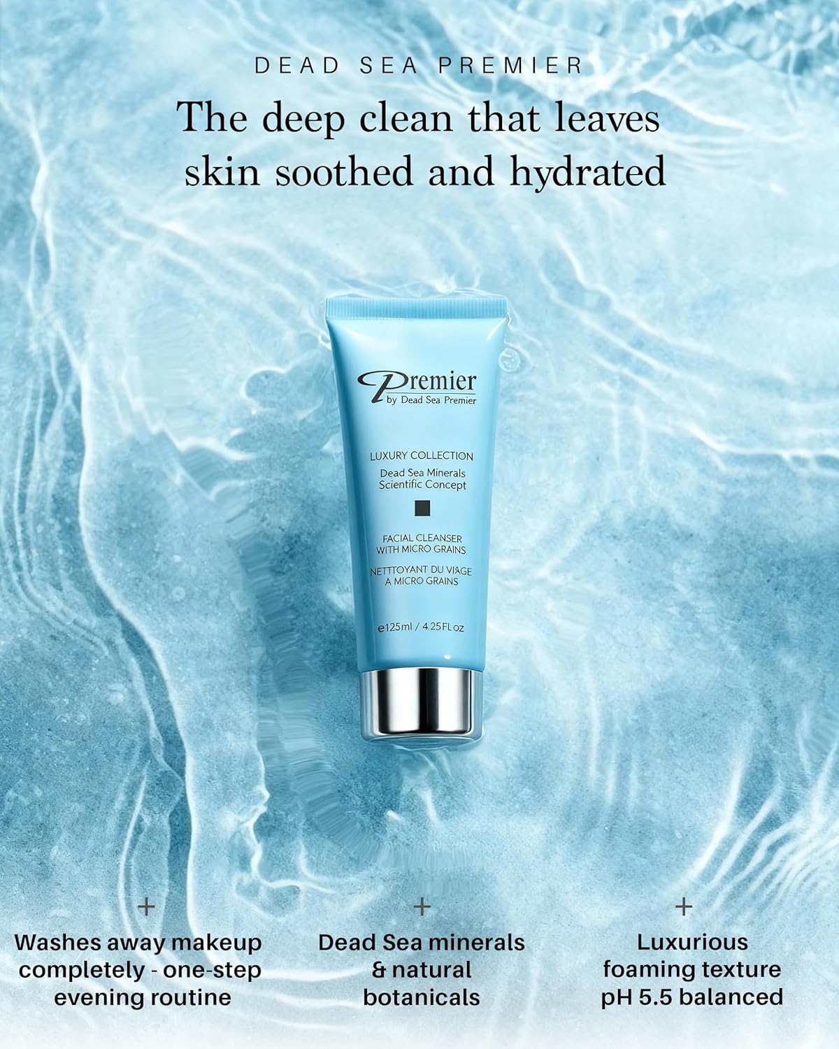 Premier Dead Sea Facial Cleanser with Micro Grains, Luxury collection foaming face wash, daily use skin care, nondrying, anti-aging Skin Care with aloe vera, witch hazel, Dermatologist Tested 4.4fl oz - Image 3