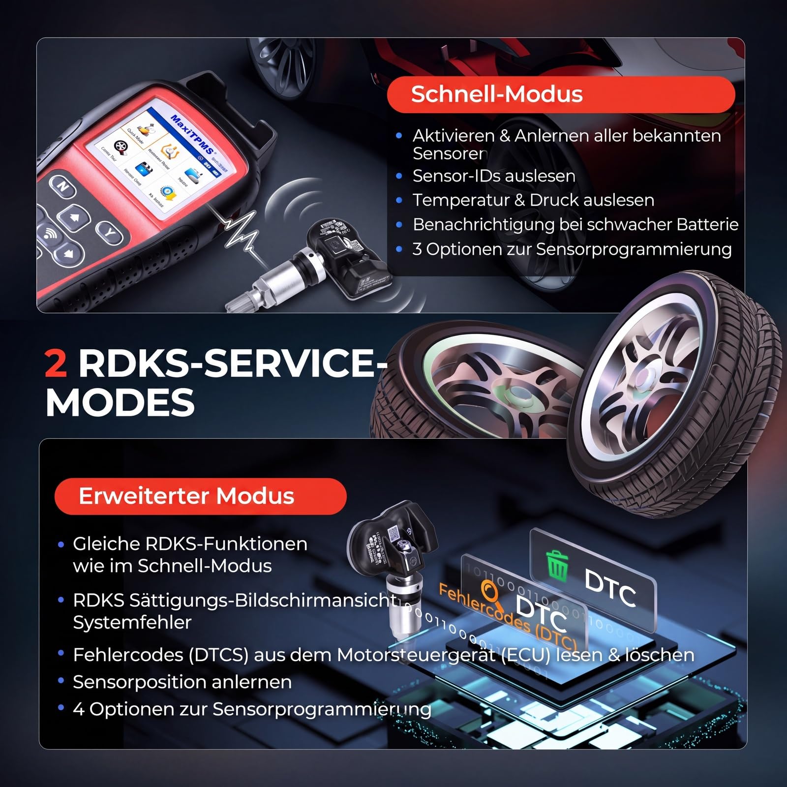 Autel MaxiTPMS TS508WF WiFi RDKS Kit inklusive 8 MX-Sensoren TPMS Diagnose | 2 Programmierverfahren, drei Anlernarten, alle Sensoren aktivierbar, lebenslang Updates, 1 Jahr Garantie