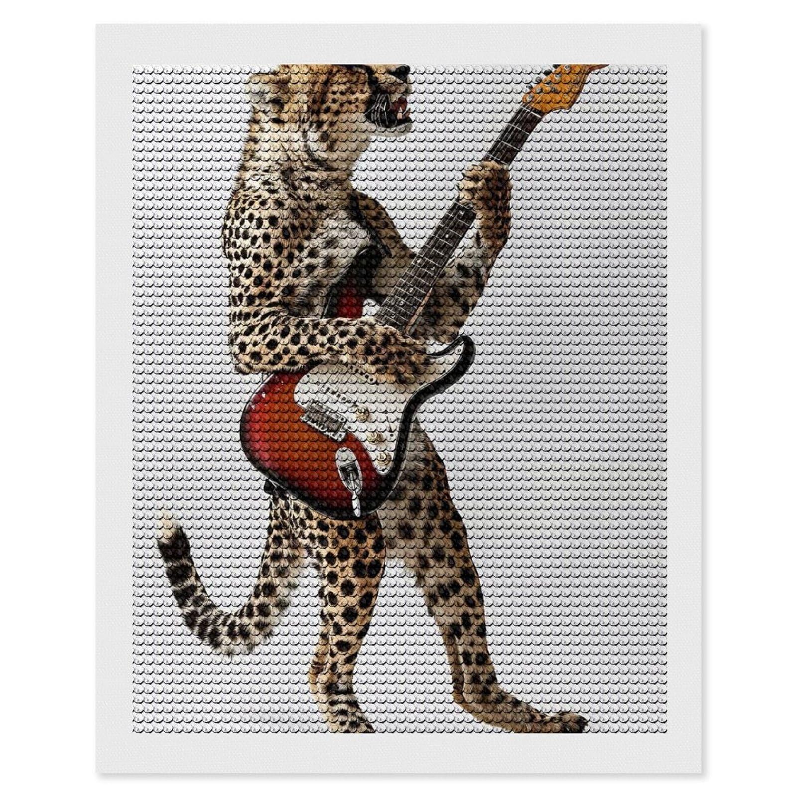 Junmoney Cheetah Guitar Diamond Painting Canvas Set 16"x20", for Women, Pleasing Wall Art Project, Aesthetic Room Decor, Gift Idea