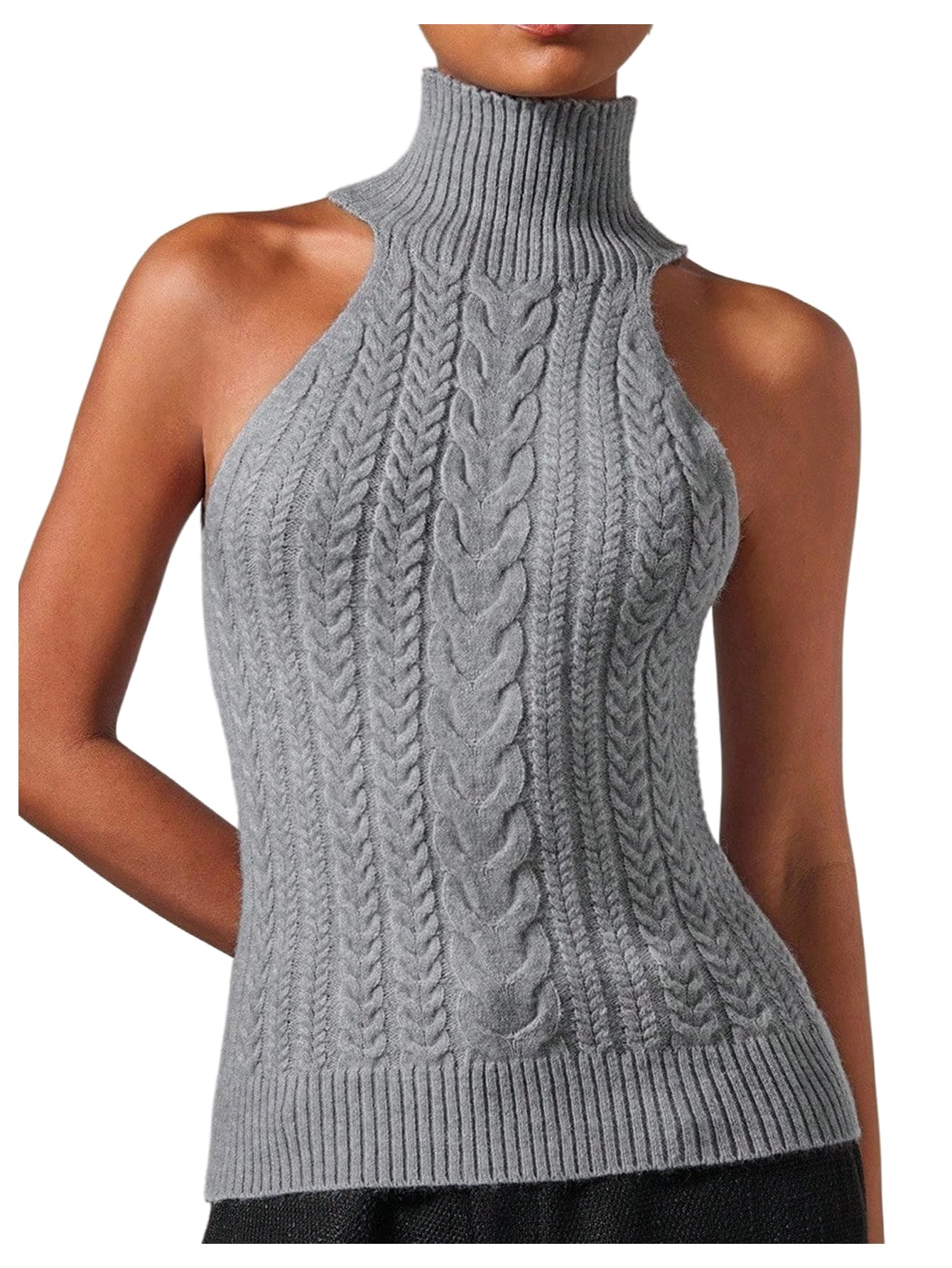 MakeMeChic Sleeveless Turtle Neck Tops Crop Mock Neck Tops for Women