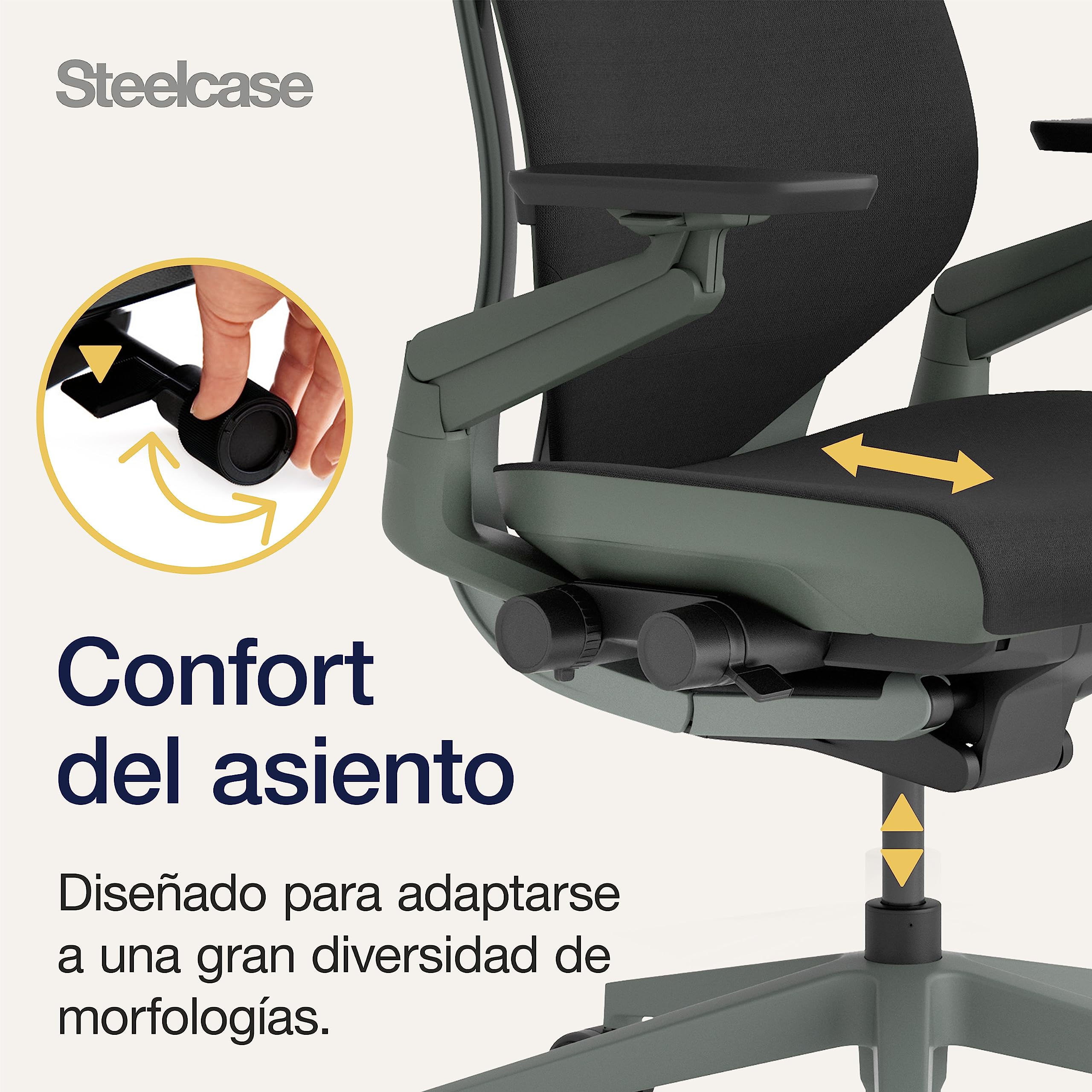 Steelcase Silla ergonómica, Gesture, Lumbar, reposa Cabeza, Ónix | Fabricada en Francia, garantía 12 años, ruedas para todo tipo de suelos, materiales premium, hasta 180 kg y 190 cm