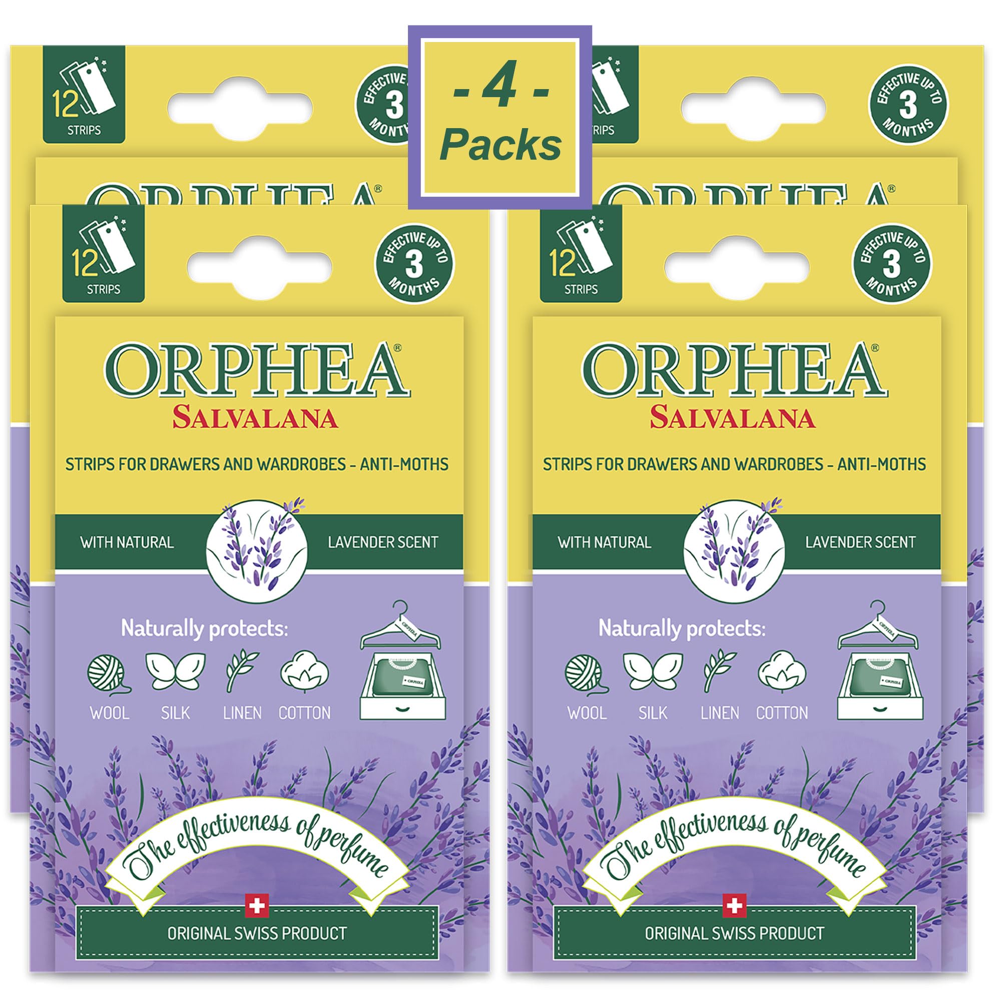 Orphea Anti Moth Strips - Lavander Scent (4 packs, 48 Strips)