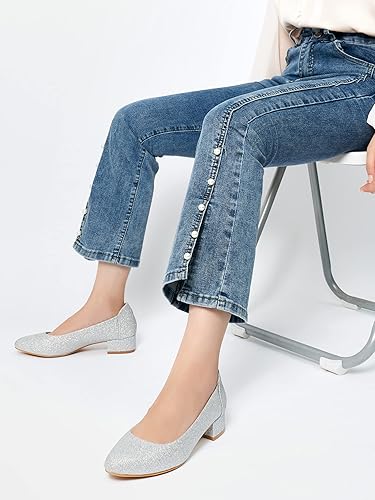 Miniatura 2 de hingswink Womens Black Silver White Pumps for Women 1.4 Inch Shoes for Women Low Heel Closed Toe Dress Shoes for Women Comfortable Dressy Low Heel