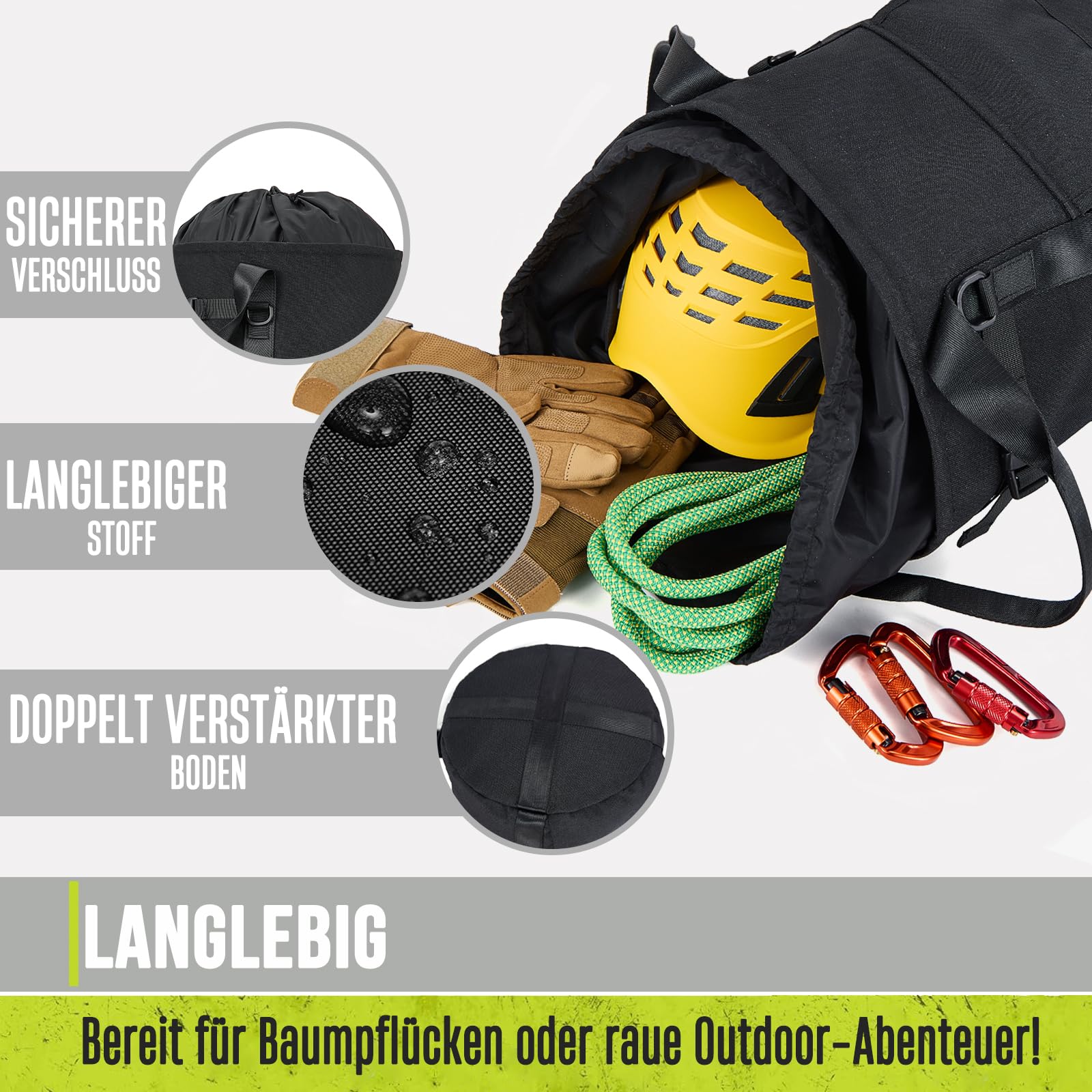 Arborist-Seiltasche, 35L Baumkletter-Seilsack, Baumpflege-Ausrüstungs-Eimer-Rucksack, Arborist-Baumklettern Ausrüstung mit Seitentaschen, Robuster Felskletter-Rucksack, Kletterausrüstung für Bäume