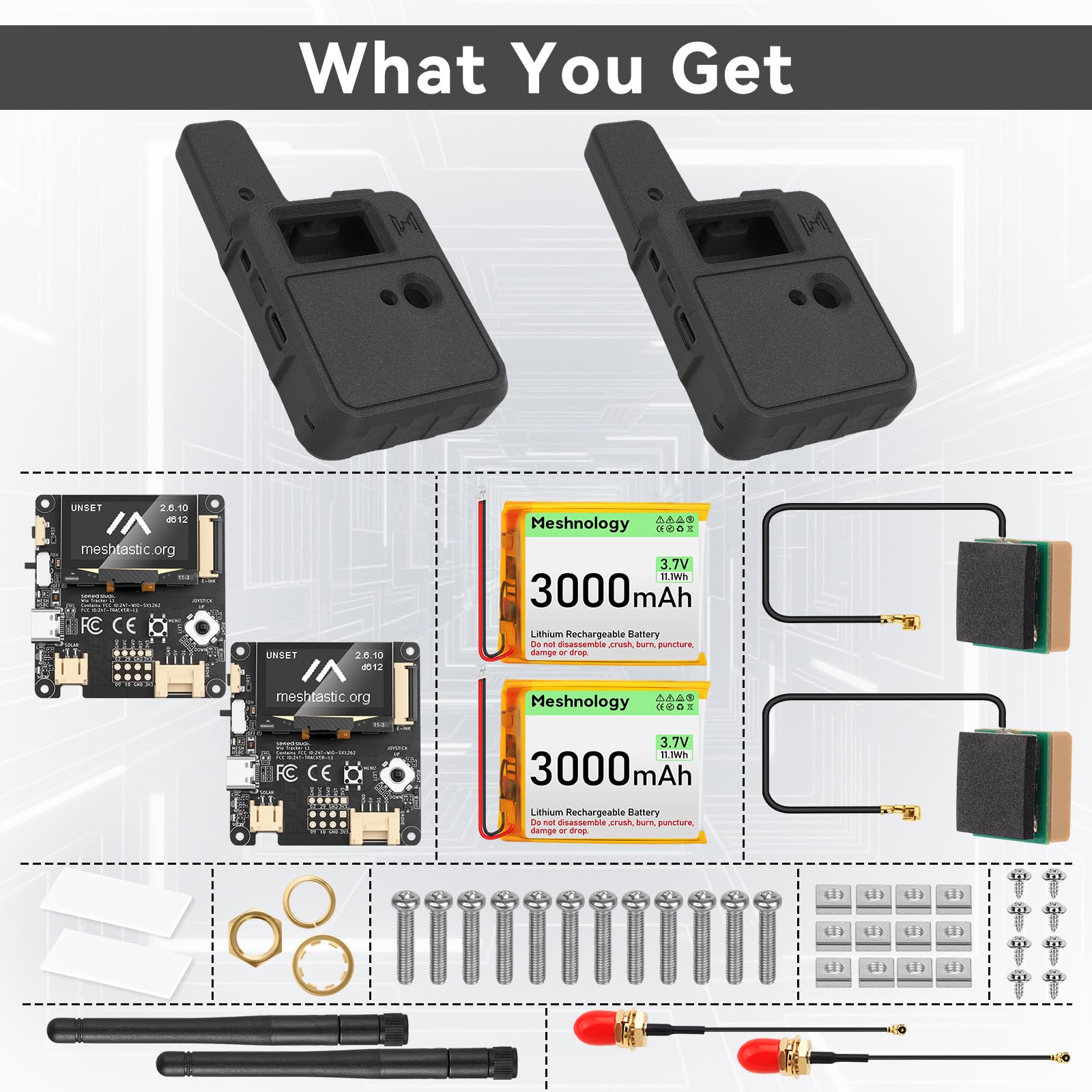 Wio Tracker L1 - Set di 2 schede con batteria da 3000 mAh e alloggiamento - Wio SX1262 nRF52840 Kit modulo per Ar duino Meshtastic LoRa, Blue tooth 5.0, GPS GNSS, batteria di tipo C, ricarica solare