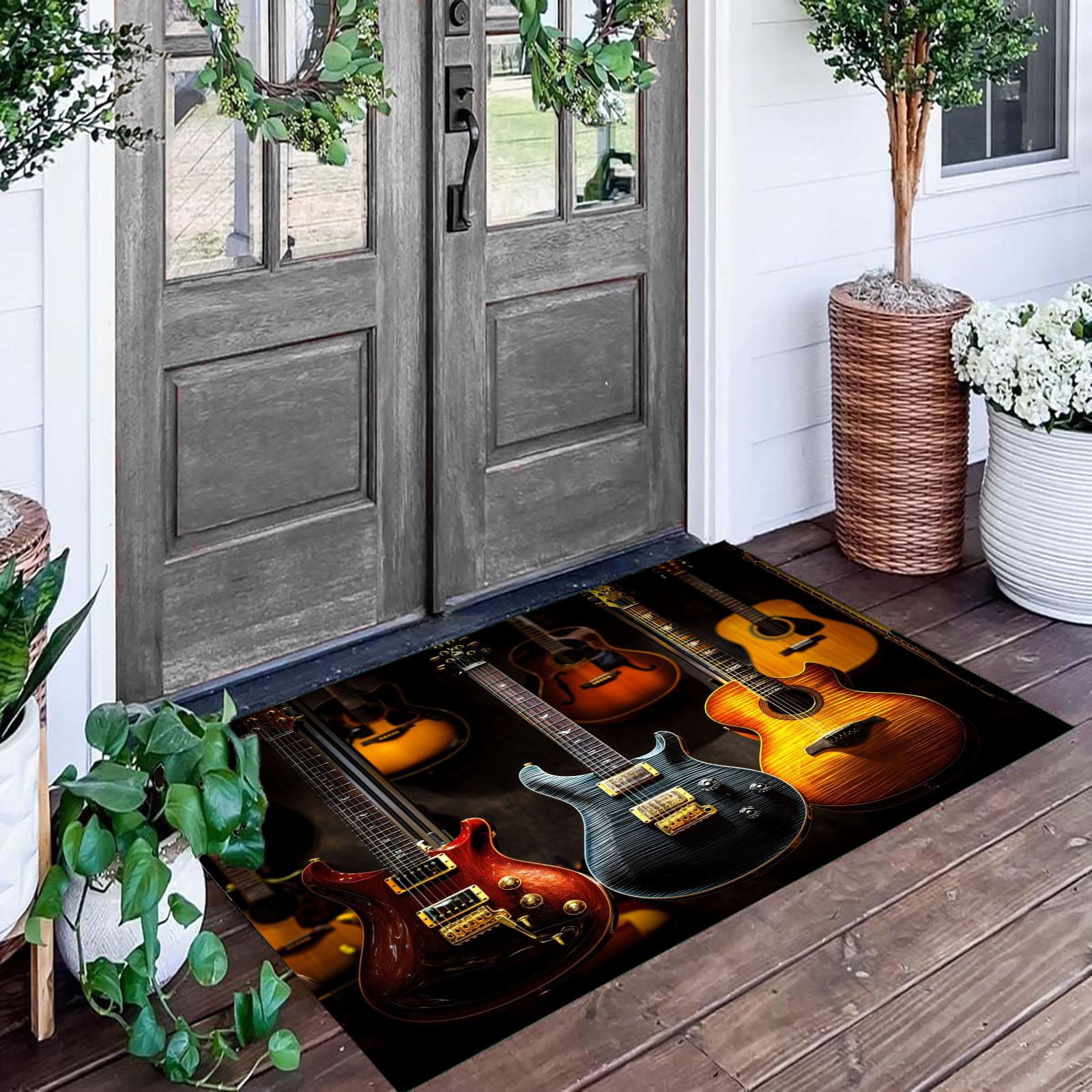 Tapis de Porte Lavable Magasin D'Instruments De Musique, 60 x 120 cm Tapis de Sol Style Classique Antidérapant à l'intérieur Paillasson Absorbant pour la Cuisine, Le Jardin, l'entrée du Hall - Noir