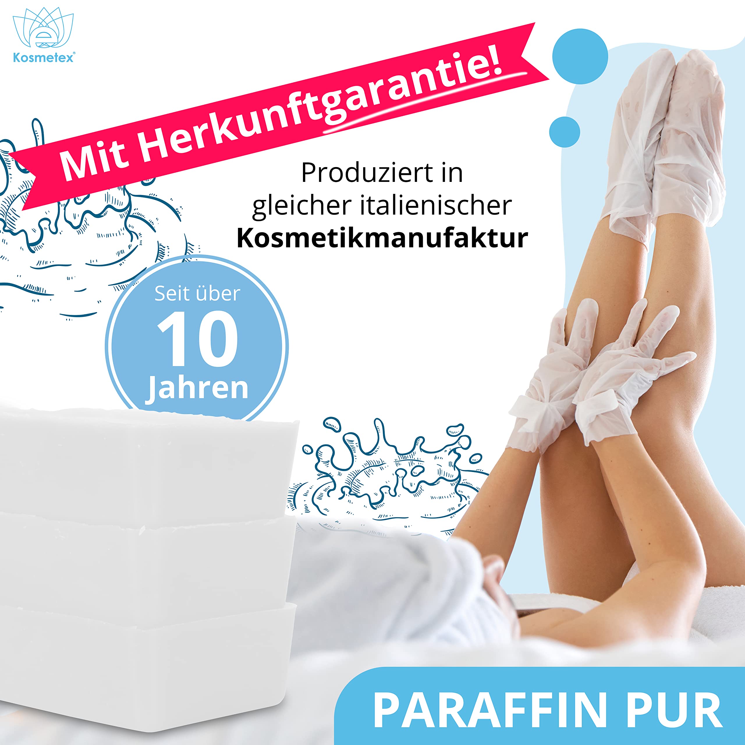 Kosmetex Paraffin-Bad Neutral – Wärmebad für Hände + Füße – Wohlbehagen für Gelenke – Geeignet für Ergotherapie und Physiotherapie – Parfümfrei – Wachsblock (10x 500ml)