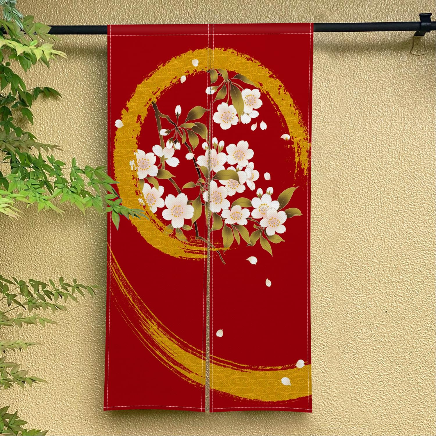 紅い花柄の暖簾 Amazon｜Qinunipoto のれん 和風 桜の花の柄 赤い色 暖簾 幅72×丈120cm
