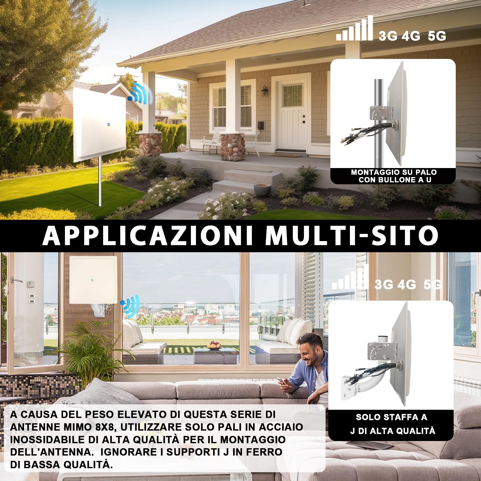 Maswell Antenna esterna MIMO 4G LTE 5G 8X8, 600-8000MHz, 10dBi ad alto guadagno, con cavo coassiale professionale equivalente LMR240 per T-Mobile, Verizon, AT&T, WiFi 7 Ready