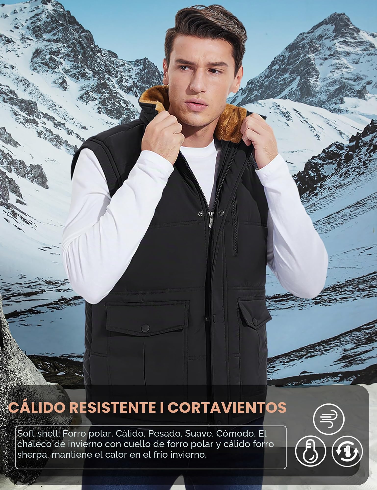 MAGCOMSEN Chaleco de invierno para hombre, con forro polar, para el tiempo libre, sin mangas, térmico, cuello alto, con múltiples bolsillos