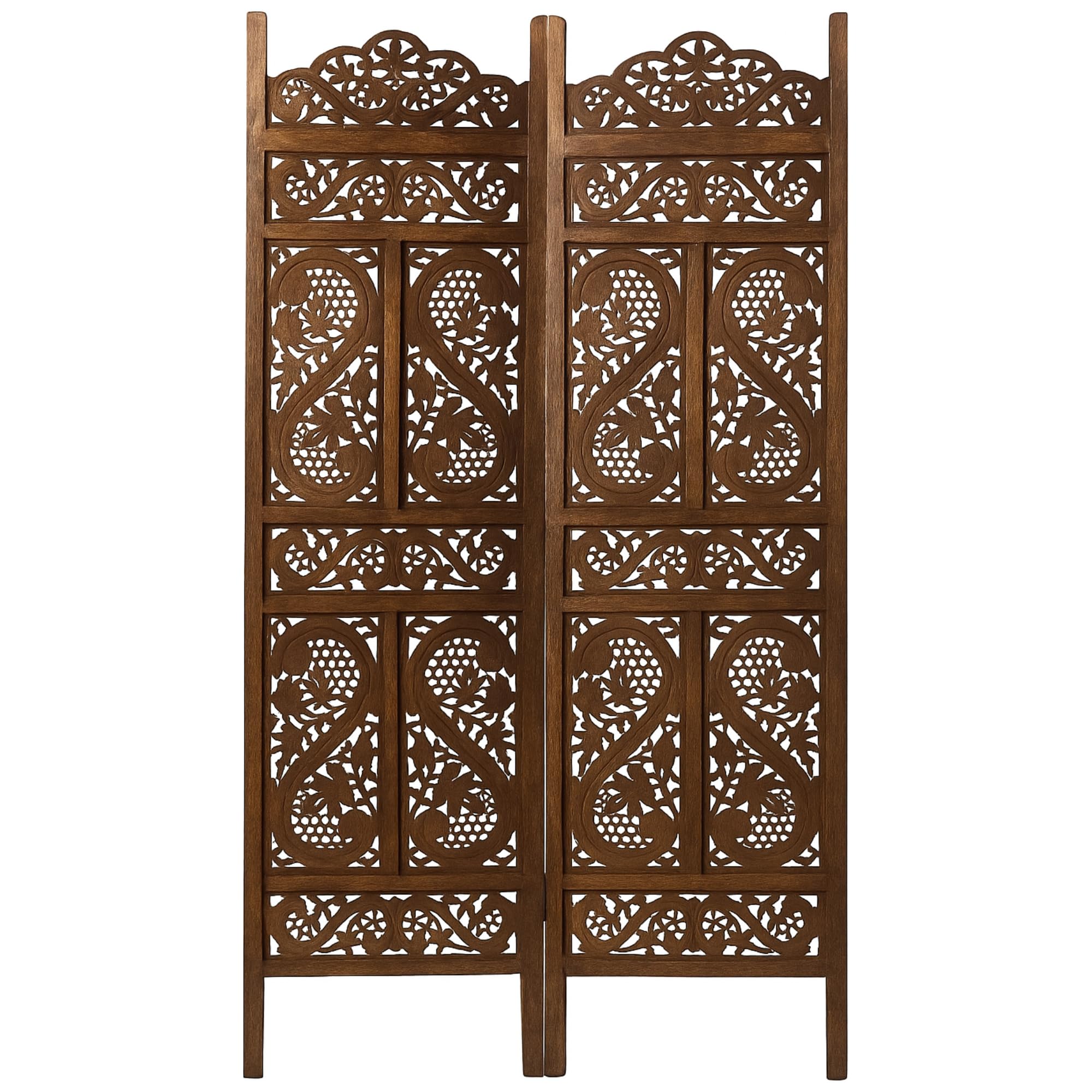 woodisa krafts wooden room divider partition for living room wooden screen partition hall partition makeup studio privacy divider floor panels for pooja room | s-design 6 feet 2 panels, brown