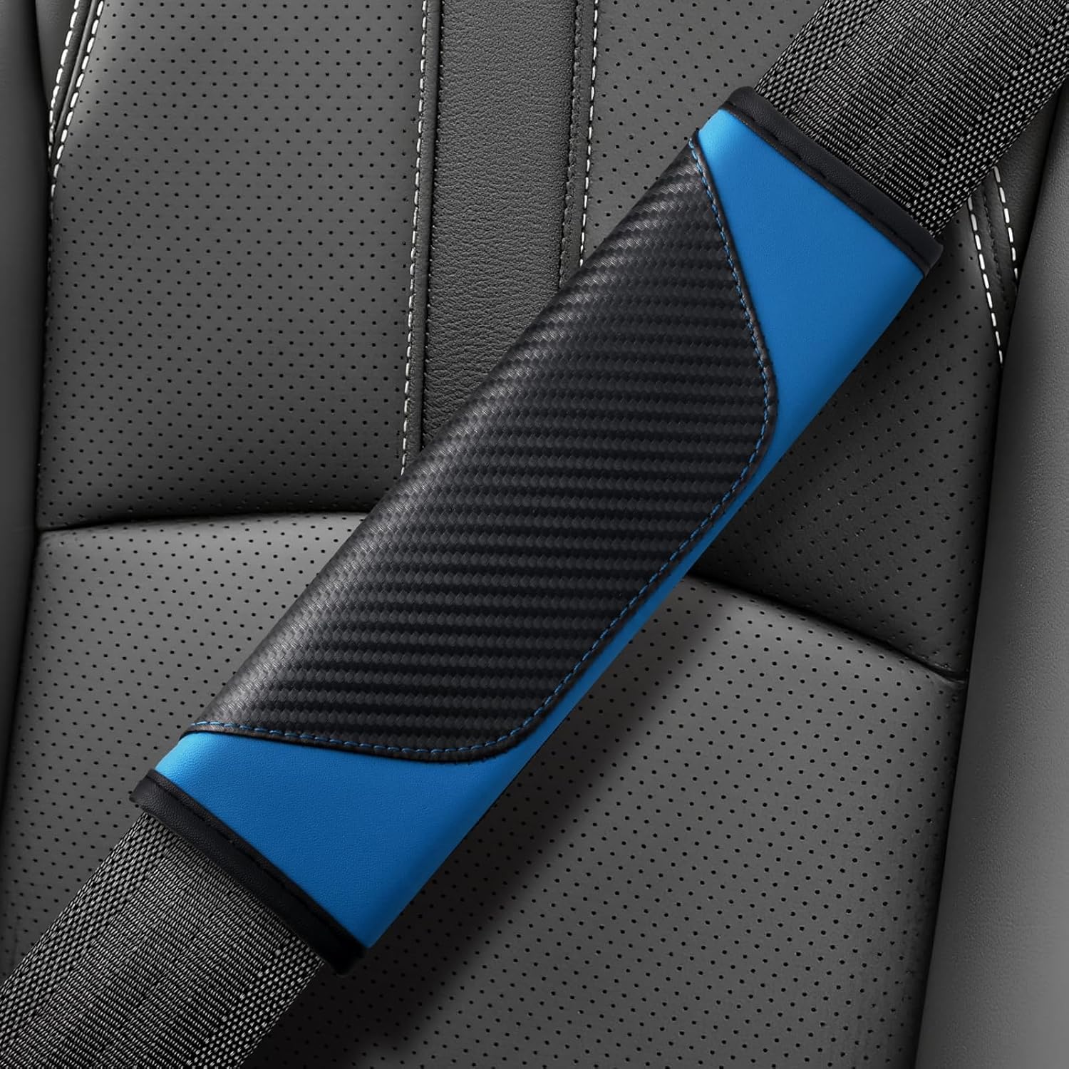 ZHANGJF 2-piece carbon fibre seat belt cushion shoulder pads for Benz EQS SUV 2024, soft car safety belt cover pads, interior accessories,Blue/A