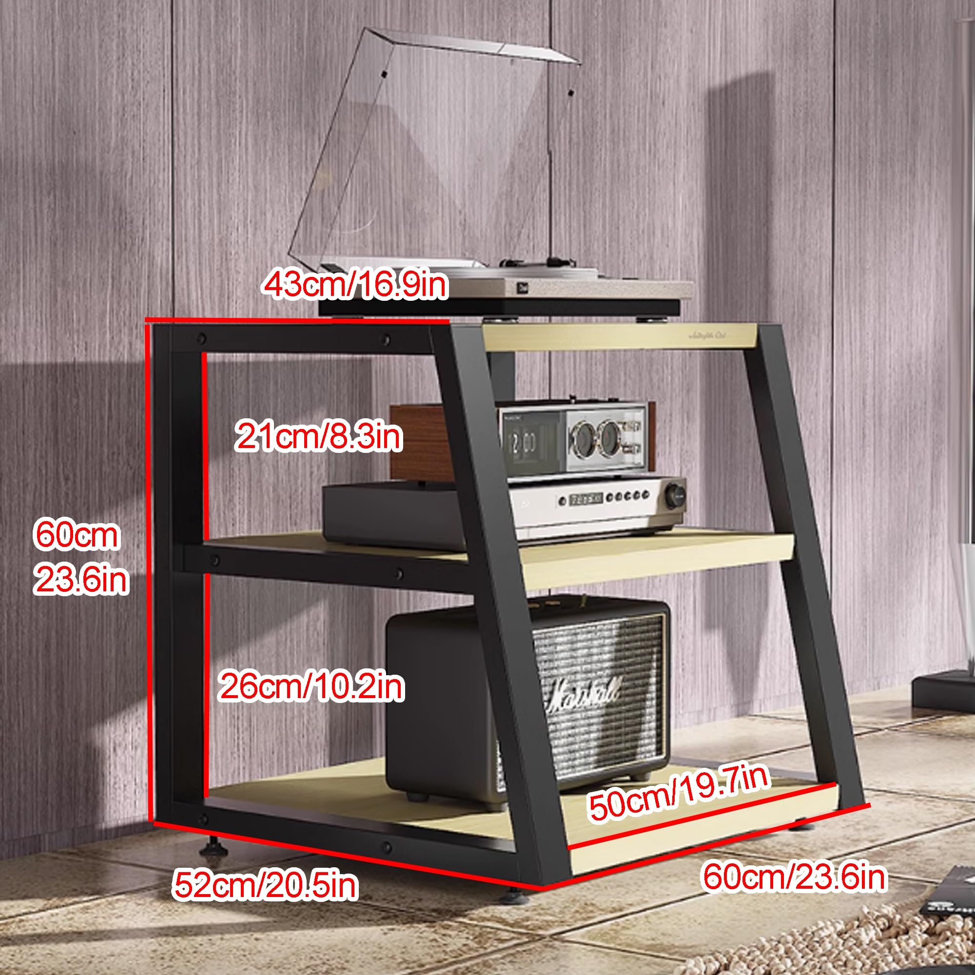 Stojak audio AV, 4-poziomowy stojak stereo do przechowywania multimediów i urządzeń rozrywkowych, odtwarzacz płyt DVD CD, uchwyt do domu, biura, kina, czarny, 60 x 52 x 60 cm
