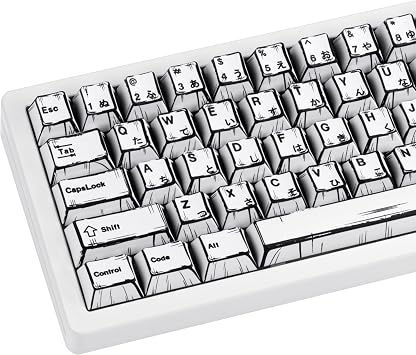 PBT Keycap Set Cherry Profile, Manga Themed Japanese Keycaps, Reto White Keyboard Key Caps Dye Sublimation KeyCap, 130 Keys Custom Cherry MX Key Cap for ANSI Layout Mechanical Keyboard